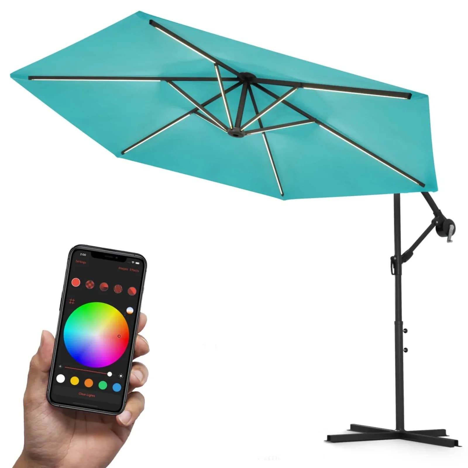 Swing&Harmonie LED Sonnenschirm Ampelschirm 300cm Türkis RGB Beleuchtung