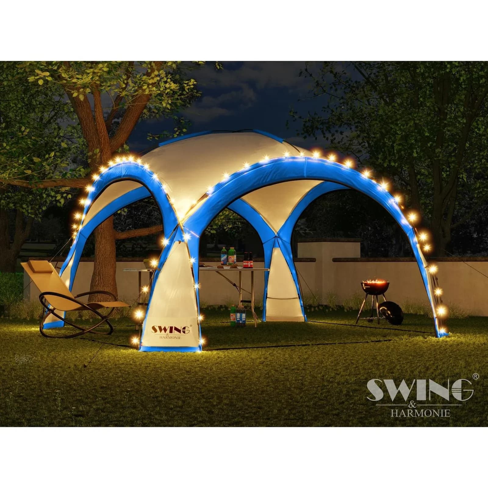 Swing&Harmonie® LED Event Pavillon DomeShelter 450cm Garten blau