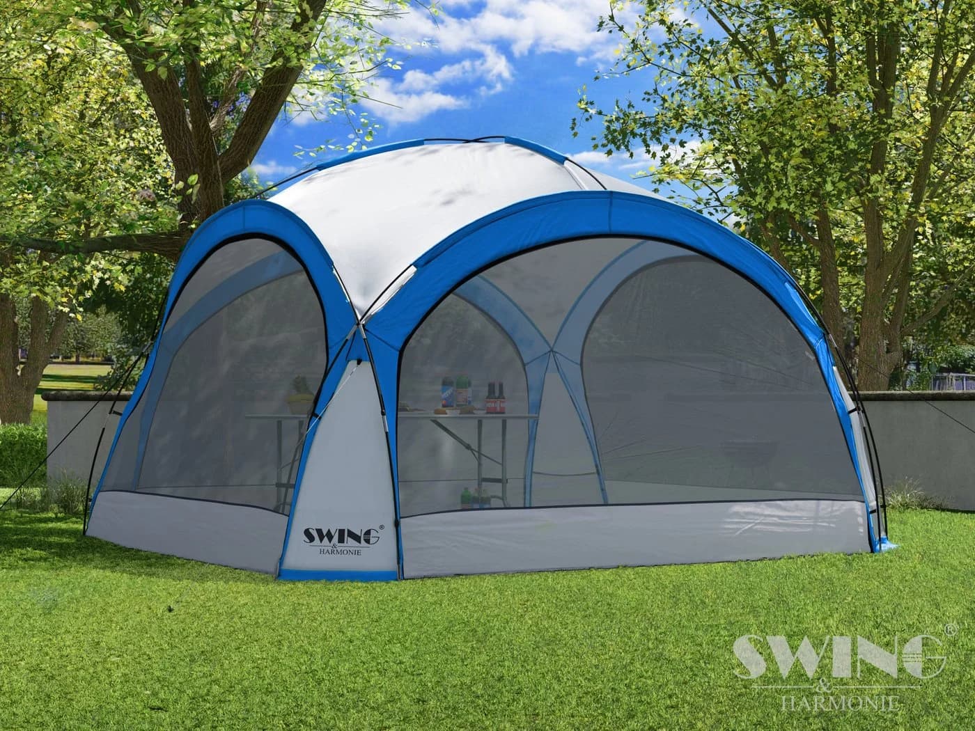 Swing&Harmonie® LED Event Pavillon DomeShelter 450cm Garten blau - Bild 5