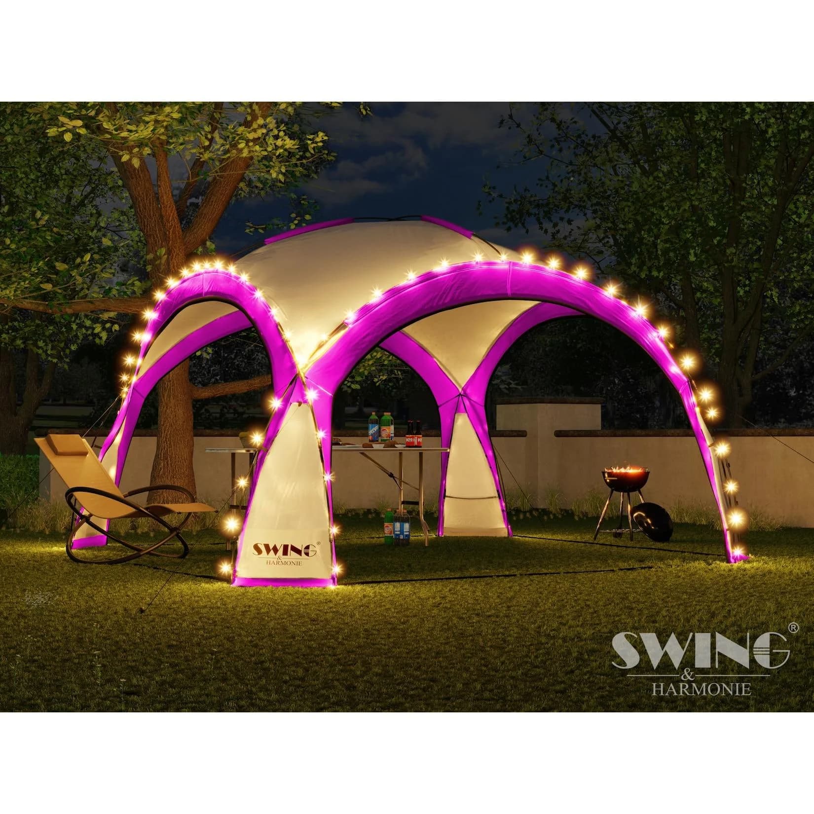 Swing&Harmonie LED Event Pavillon DomeShelter 450cm Pink mit Beleuchtung