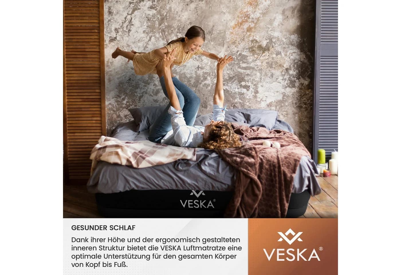 VESKA Luftbett Selbstaufblasend mit Pumpe Grau/Beige Campingmatratze - Bild 4