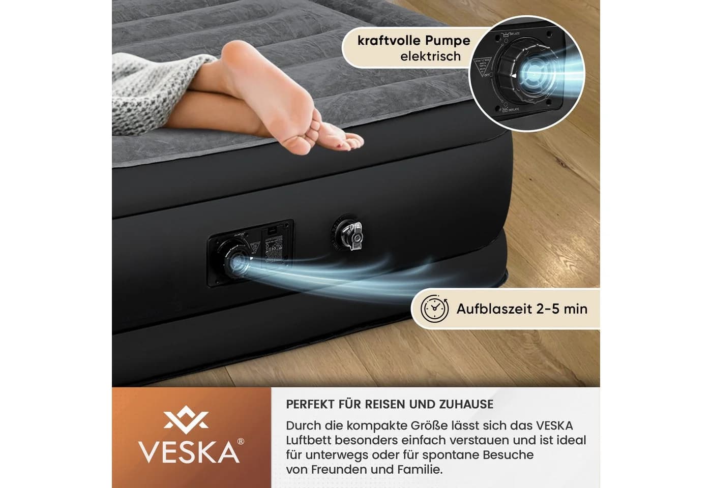 VESKA Luftbett Selbstaufblasend mit Pumpe Grau/Beige Campingmatratze - Bild 5