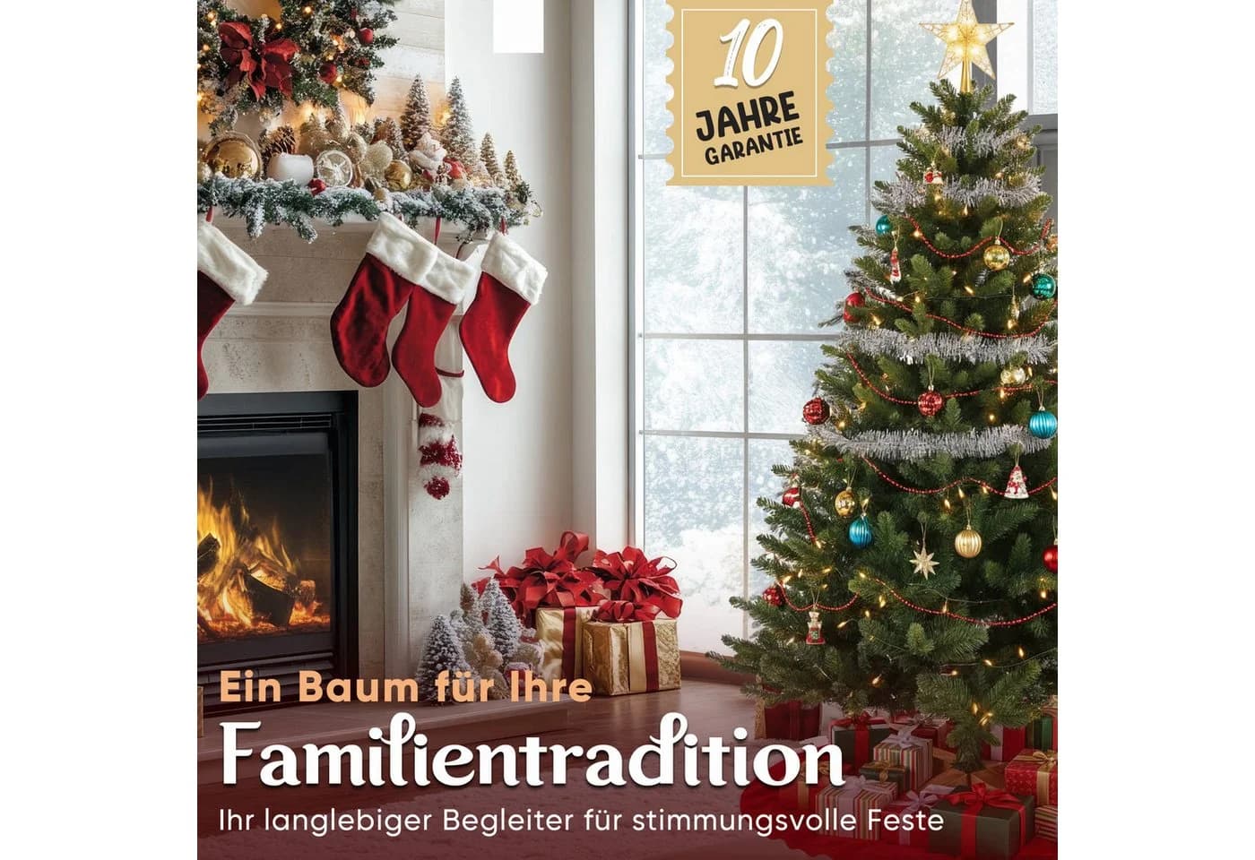 VESKA Künstlicher Weihnachtsbaum Naturgetreu mit Holzständer, Nordmanntanne, LED Beleuchtung - Bild 3