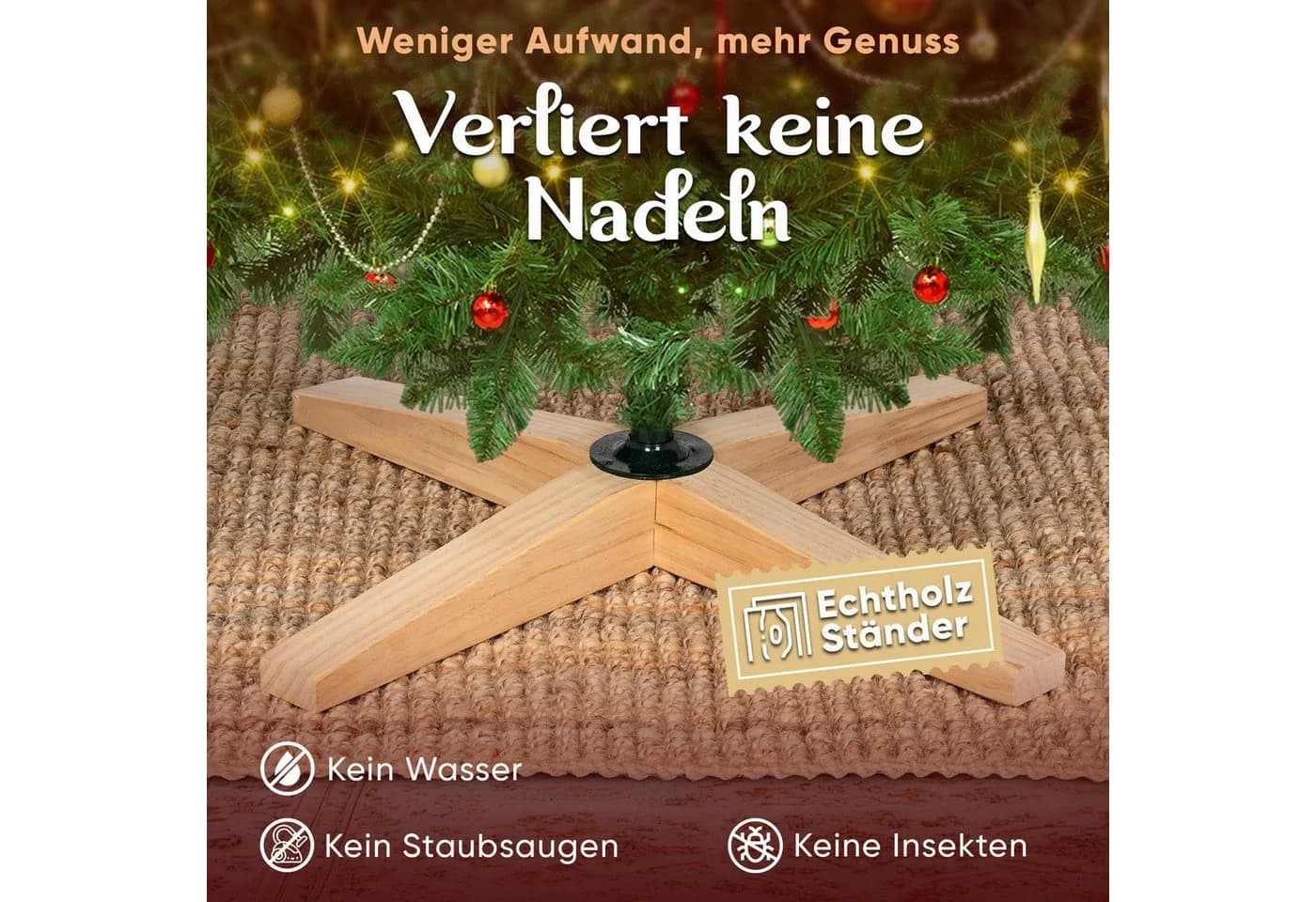 VESKA Künstlicher Weihnachtsbaum Naturgetreu mit Holzständer, Nordmanntanne, LED Beleuchtung - Bild 4