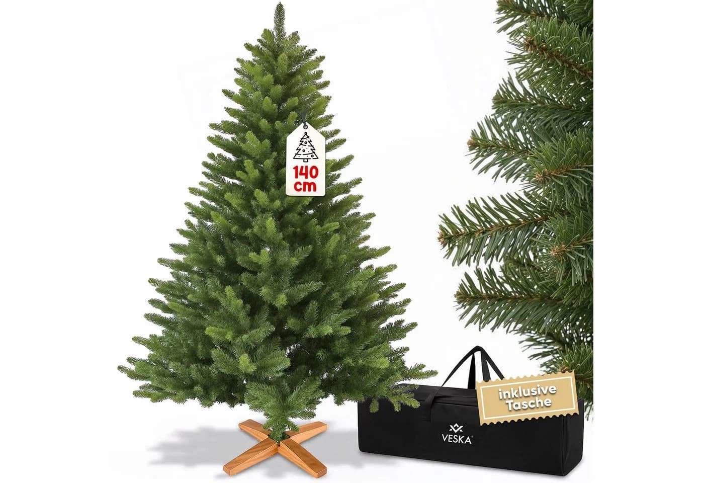 VESKA Künstlicher Weihnachtsbaum Naturgetreu mit Holzständer, Nordmanntanne, LED Beleuchtung - Bild 5