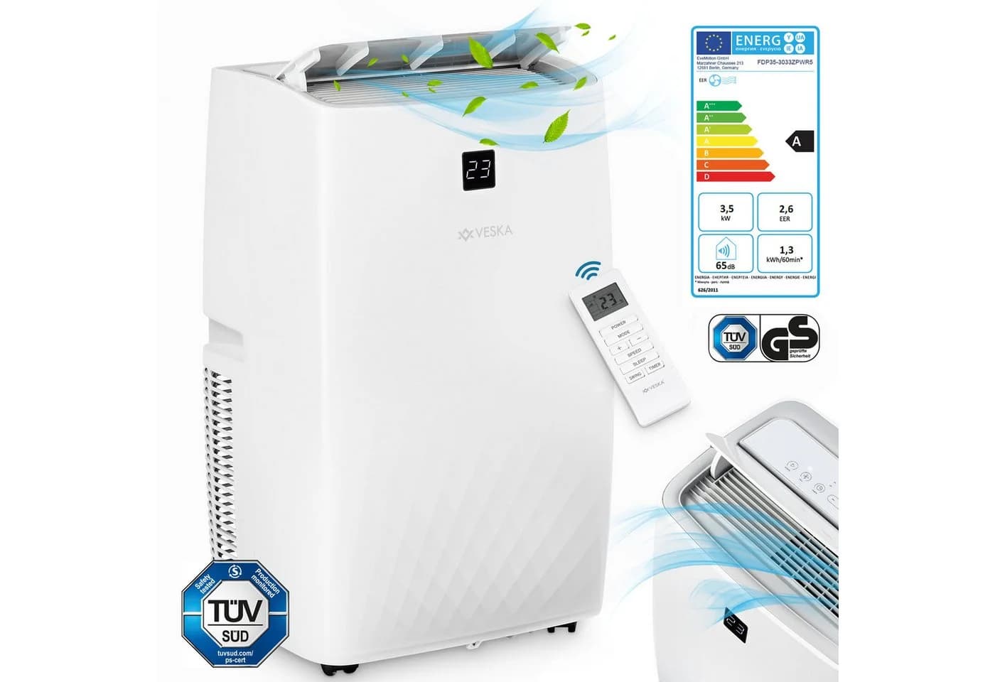 VESKA Mobile Klimaanlage 12000 BTU Weiß mit App-Steuerung