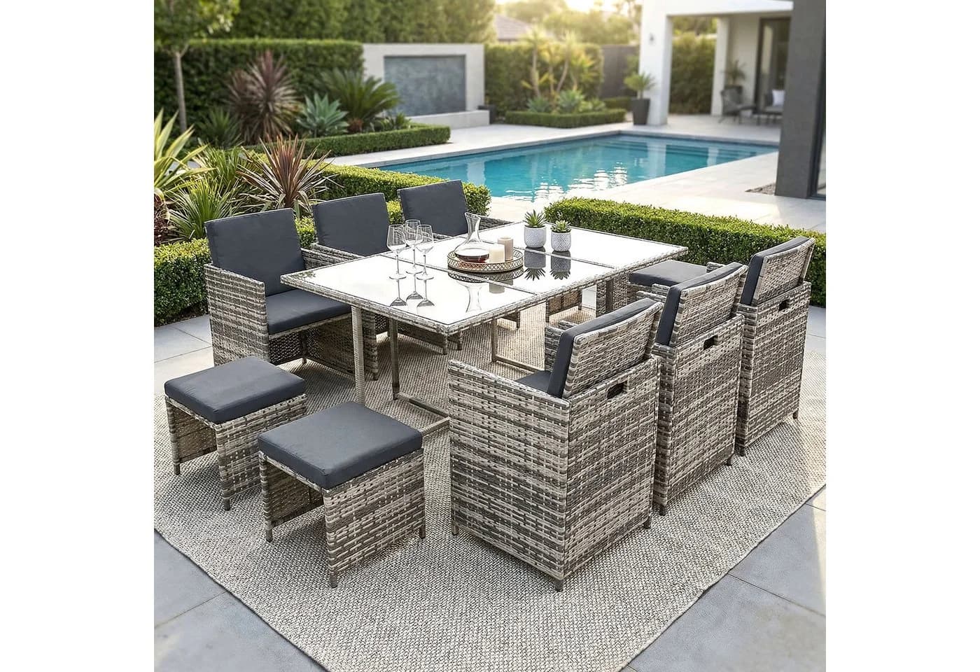Swing&Harmonie Garten-Essgruppe Poly Rattan Grau