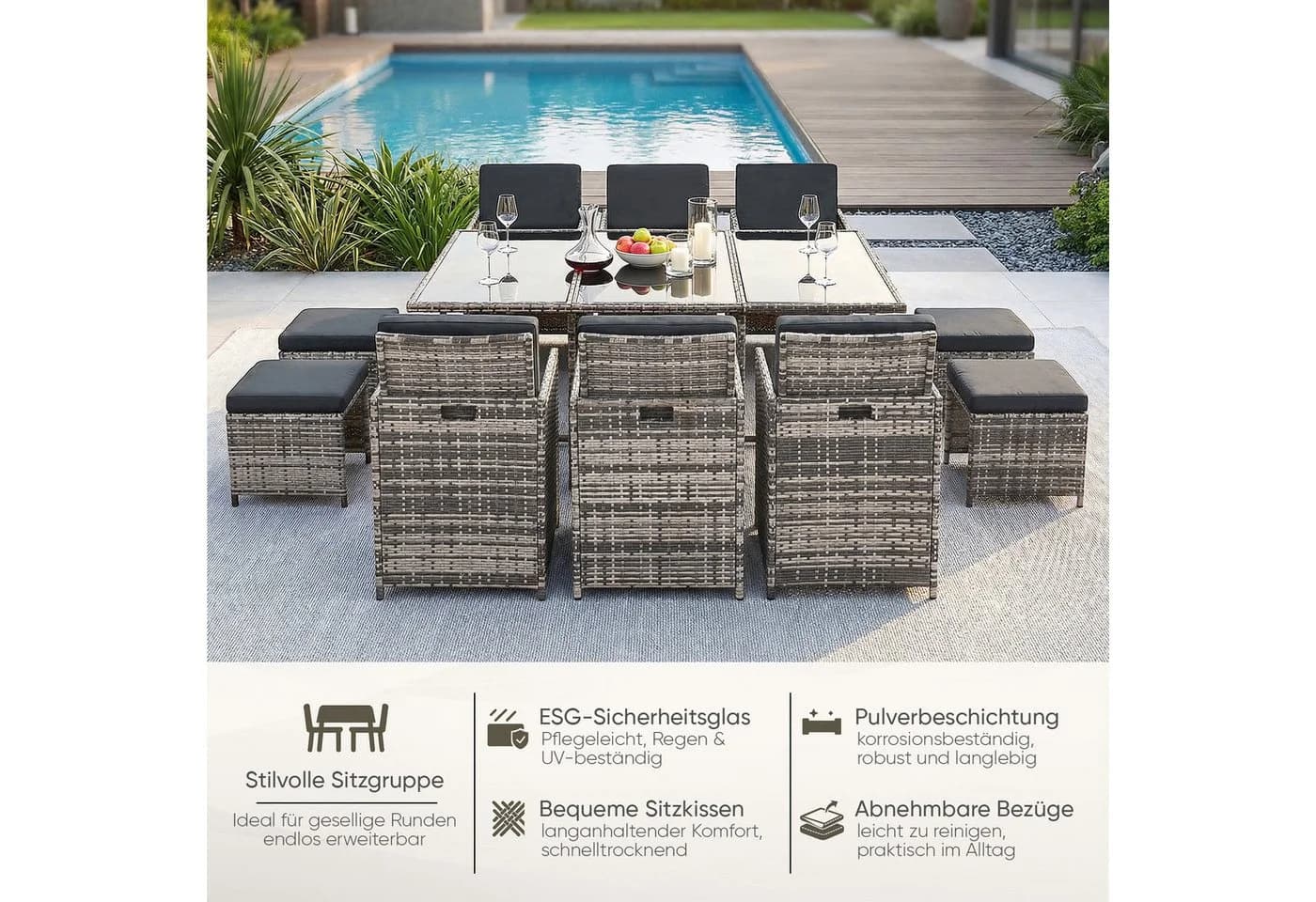Swing&Harmonie Garten-Essgruppe Poly Rattan Grau - Bild 3