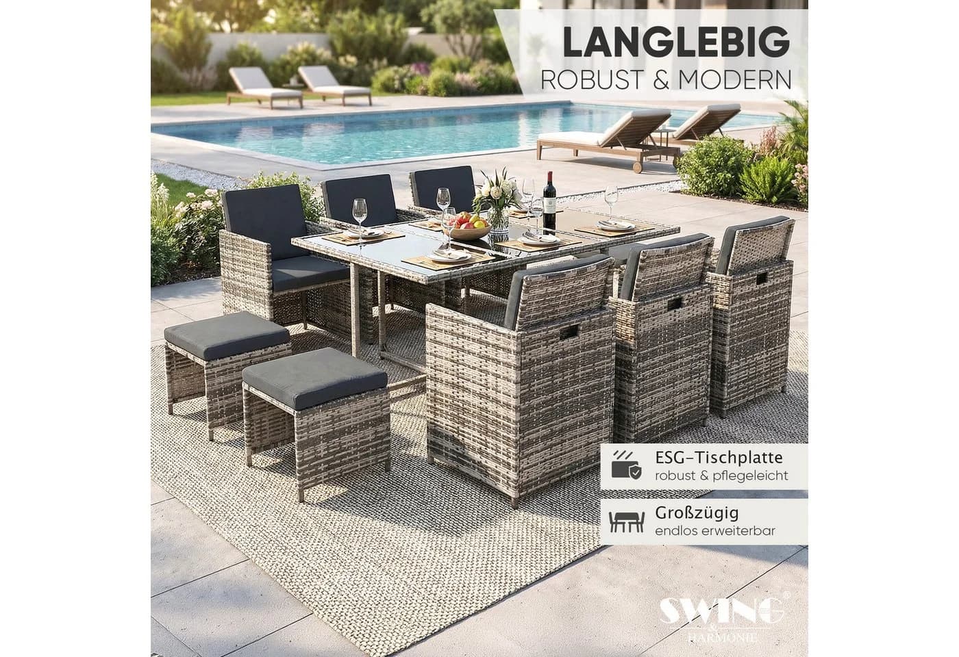 Swing&Harmonie Garten-Essgruppe Poly Rattan Grau - Bild 5