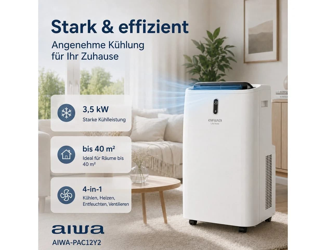 AIWA Mobile Klimaanlage 3,5 kW mit WLAN, App-Steuerung und 4-in-1 Funktion