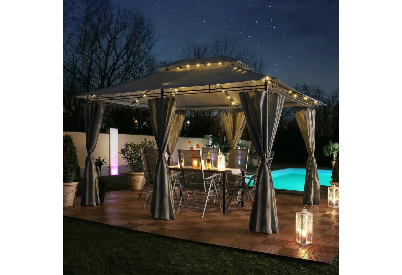 Swing&Harmonie Pavillon LED Minzo 3x4m Gartenpavillon mit Solar