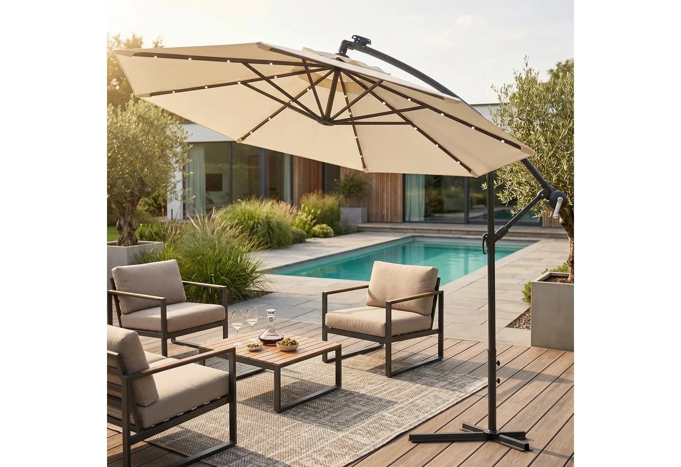 Swing&Harmonie LED Sonnenschirm Creme mit Solarmodul - Bild 2
