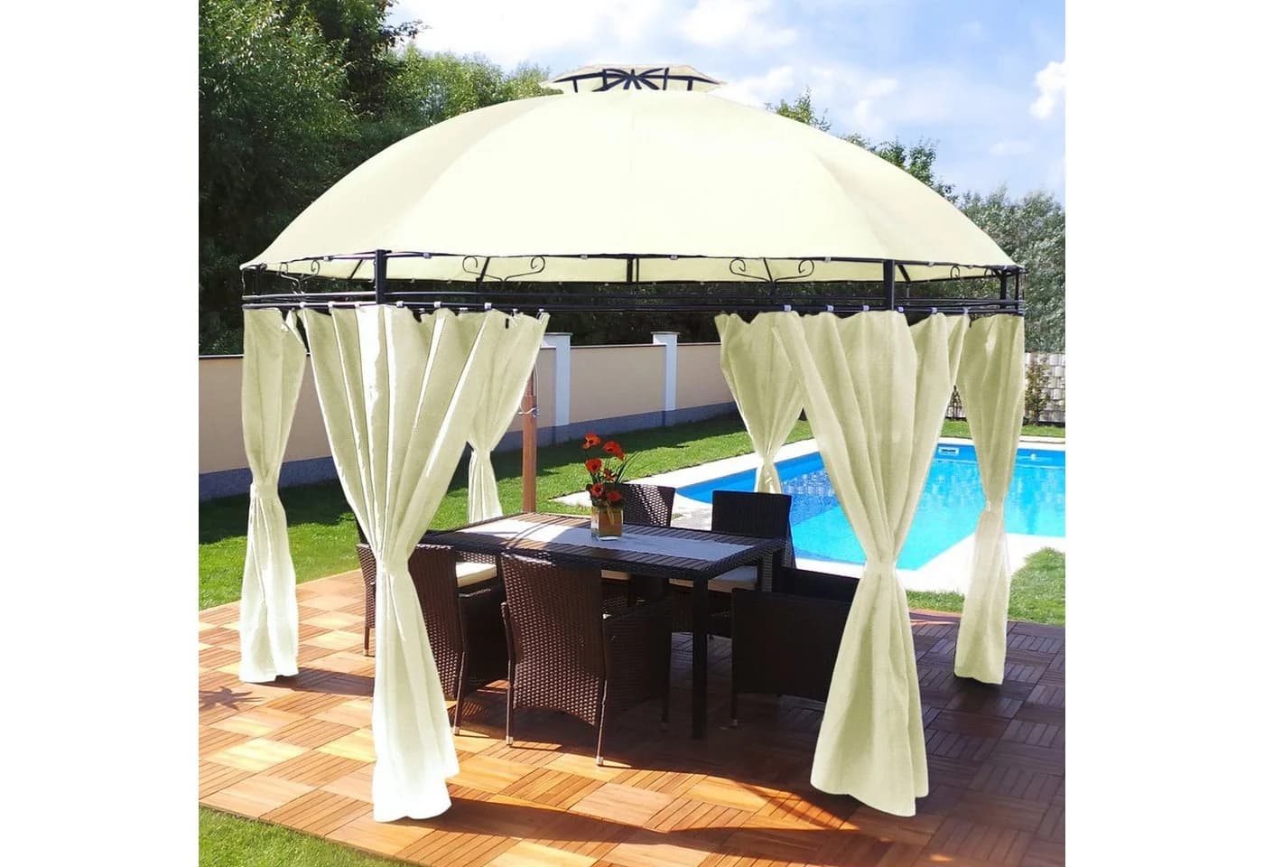 Swing&Harmonie Pavillon LED mit Solar und Seitenwänden Beige