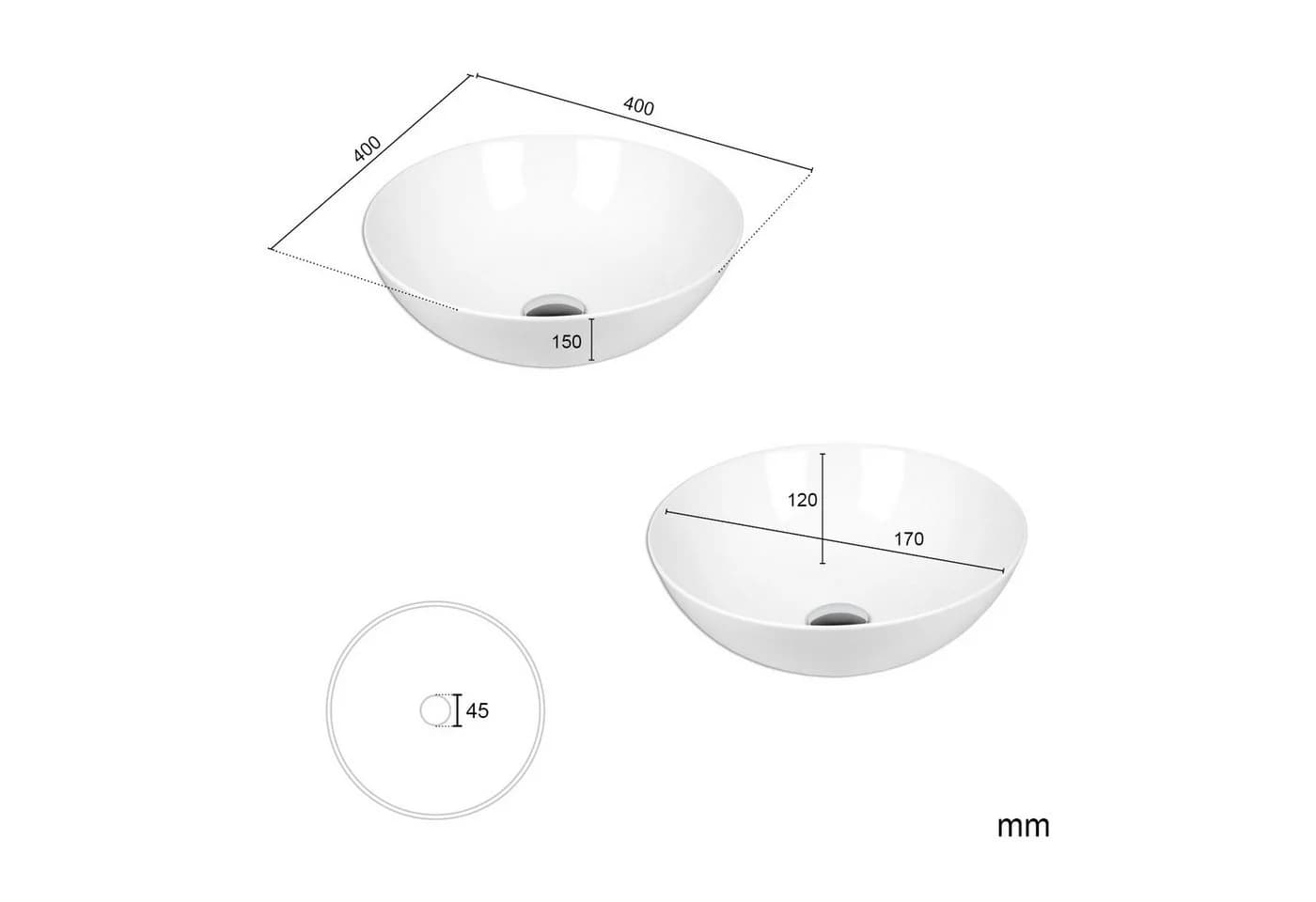 Stabilo Sanitär Aufsatzwaschbecken Weiß Rund 40 cm Keramik - Bild 4