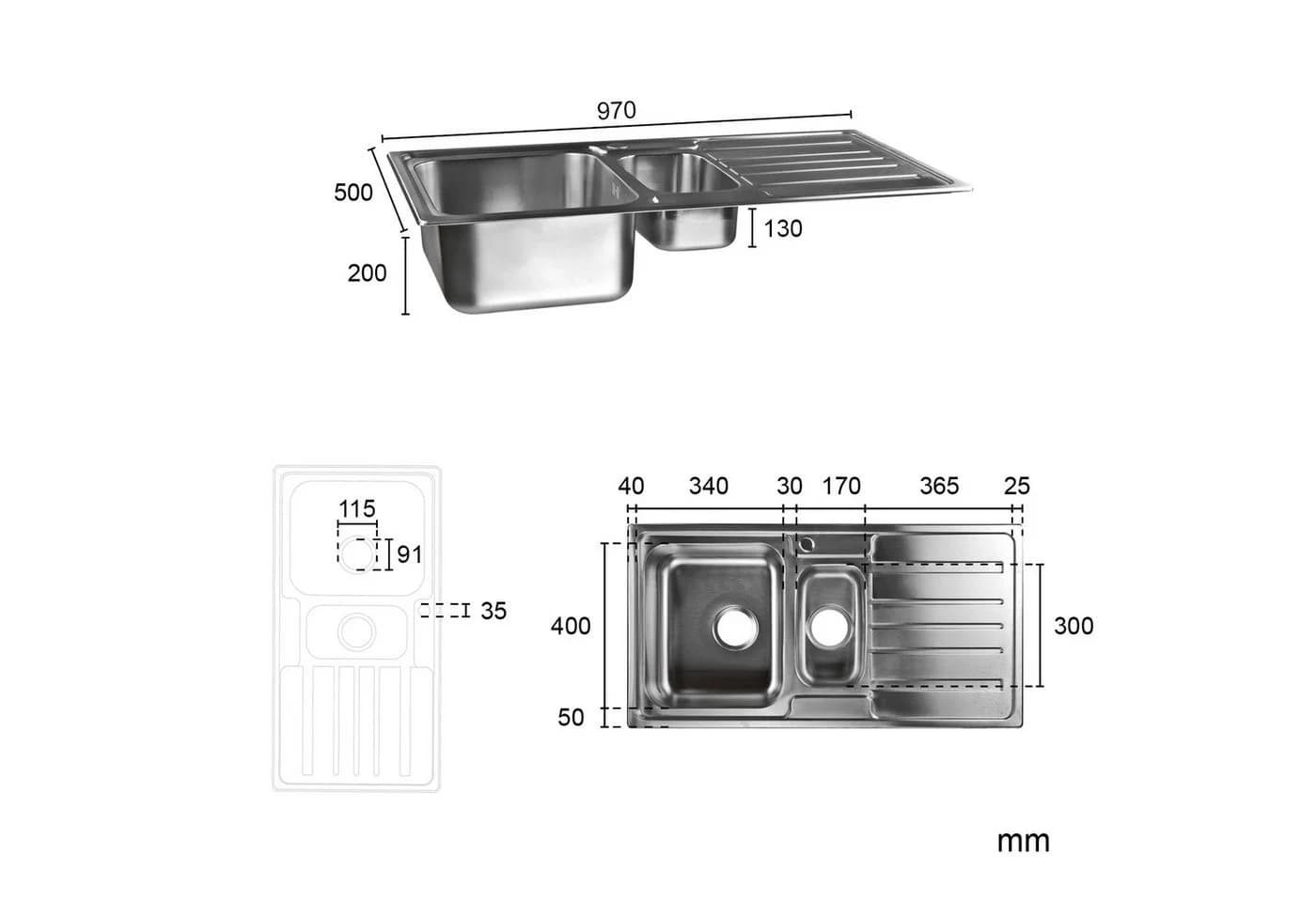 Stabilo Sanitär Einbauspüle Edelstahl Komplett-Set mit Siphon - Bild 5