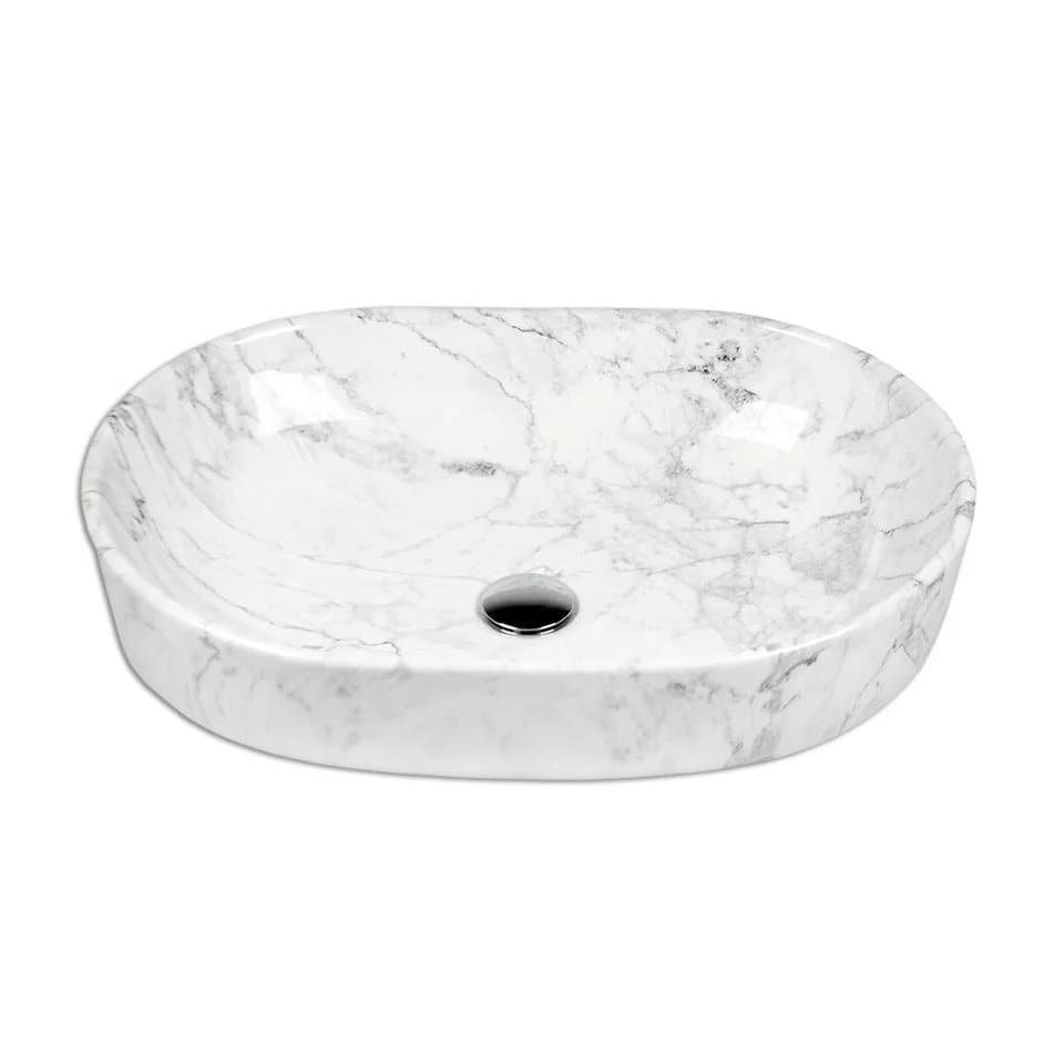 Stabilo Sanitär Aufsatzwaschbecken Oval Keramik Marmoroptik Komplettset - Bild 2