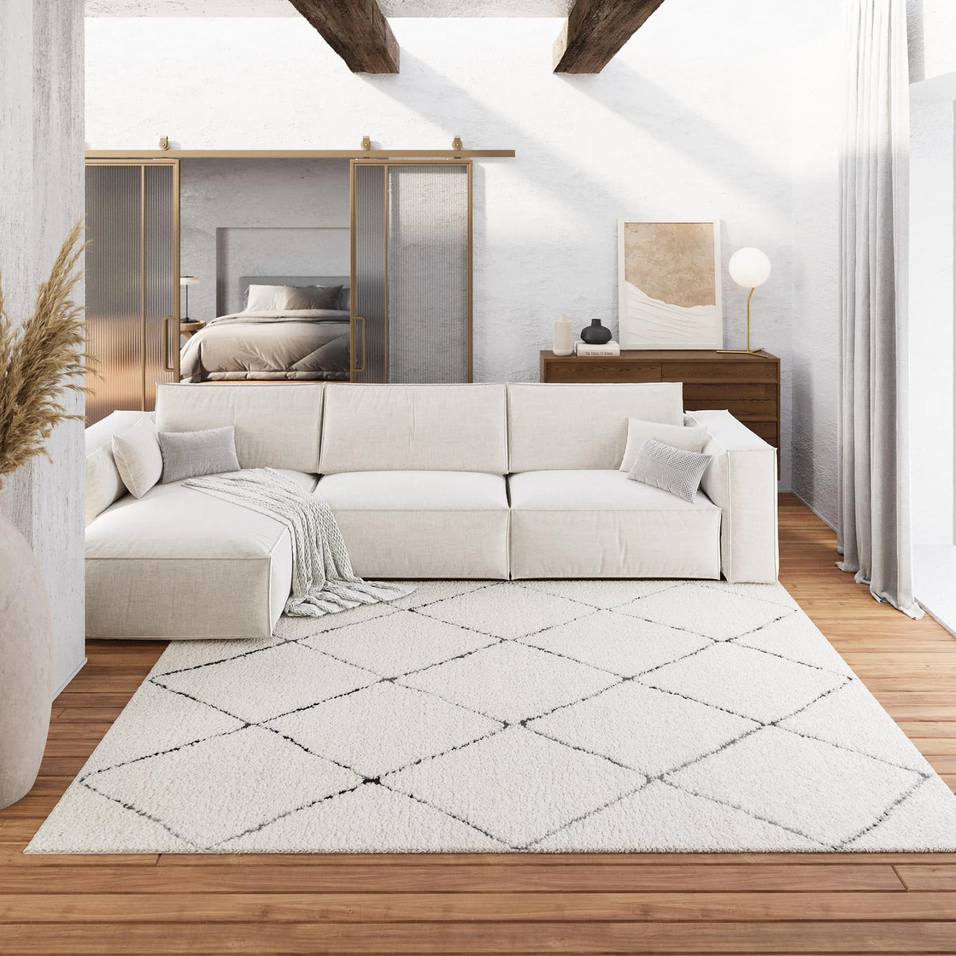 Hochflor-Teppich WECON HOME Studio Two Beige Rautenmuster