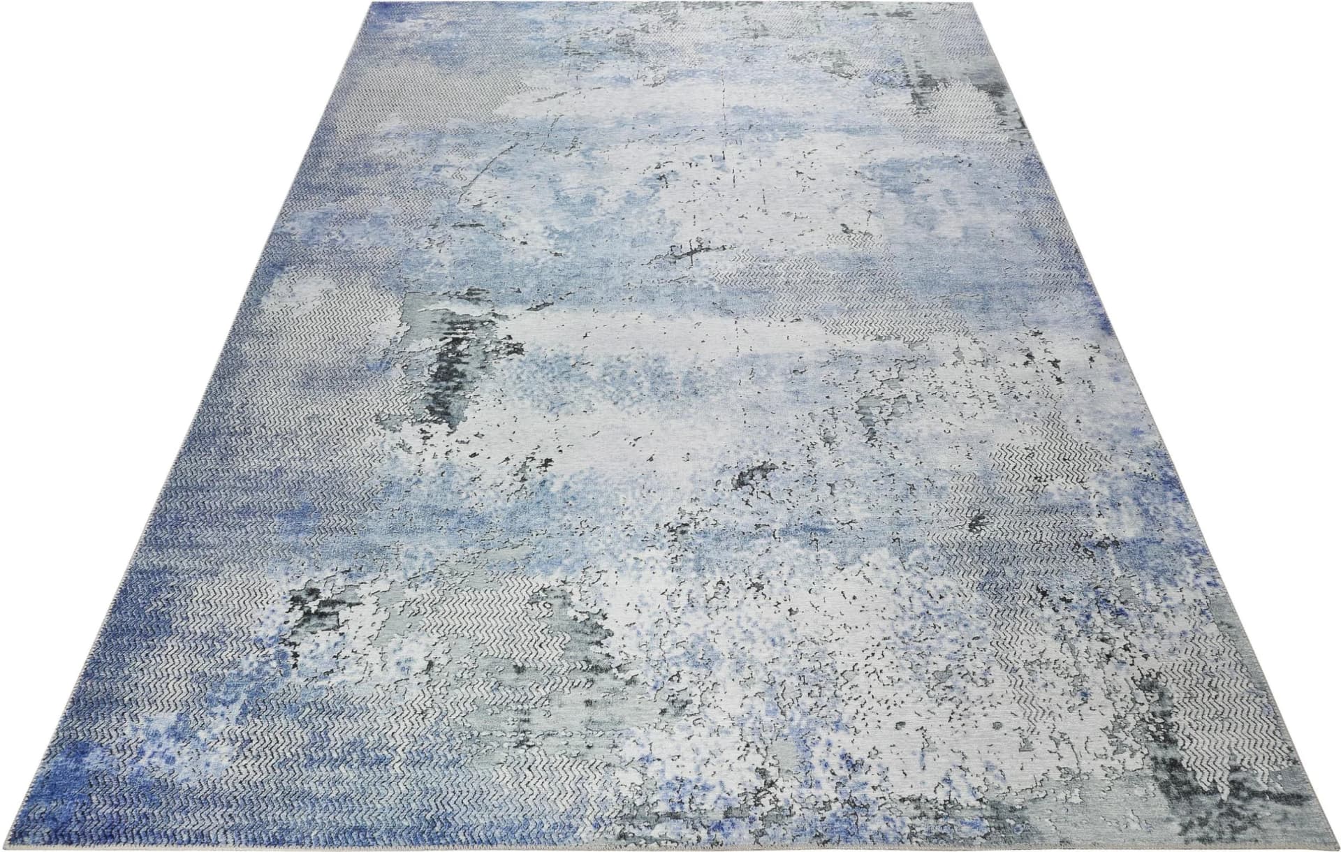 WECON HOME Teppich Radiate Blau Grau Vintage Look