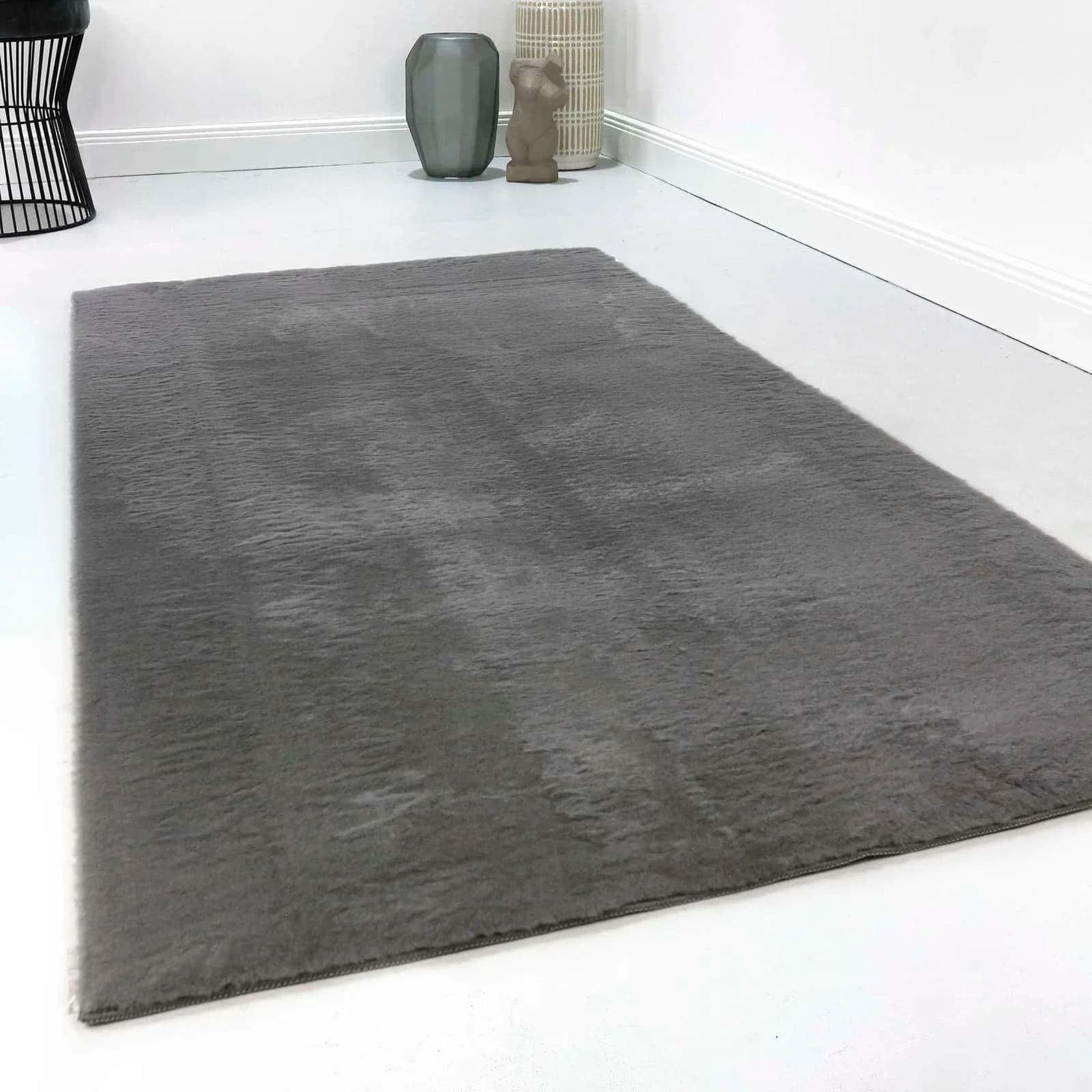 Teppich HOMIE LIVING Villa Rosso Anthrazit Modern Uni Kurzflor
