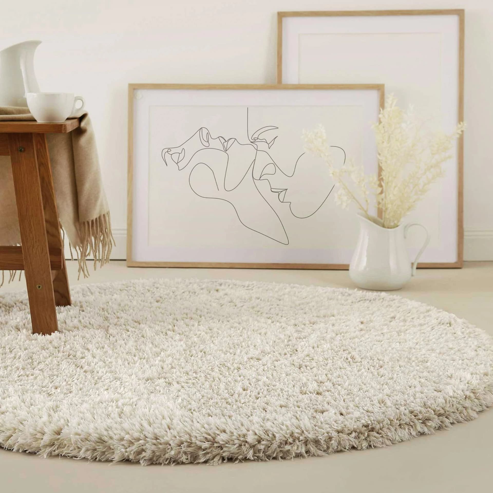 HOMIE LIVING Hochflor-Teppich Matteo Beige Rund 120cm Shaggy