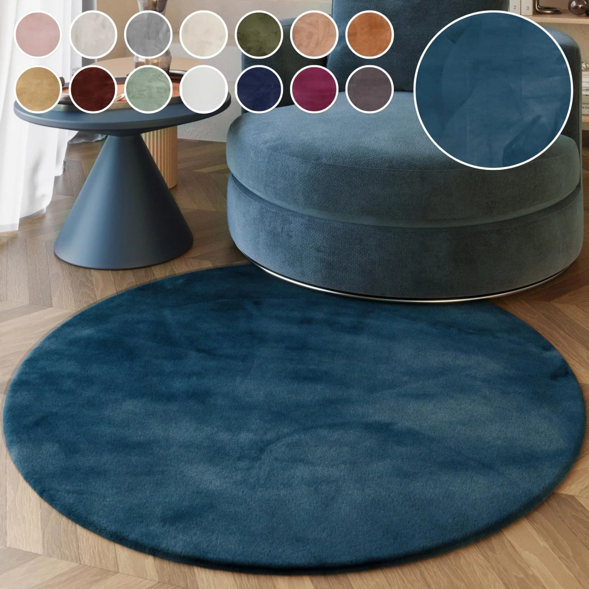 ESPRIT Hochflor-Teppich Alice Blau 100cm Rund