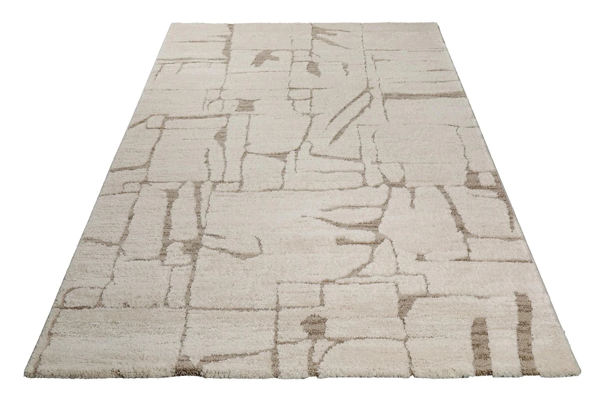 WECON HOME Teppich Nils Beige Creme Hoch-Tief Effekt Gewebt
