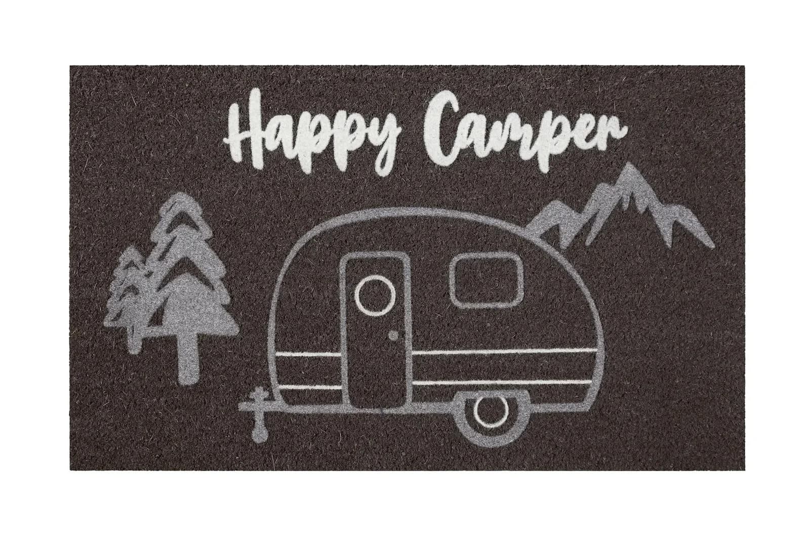 WECON HOME Happy Camper Fußmatte Grau/Weiß Kokos