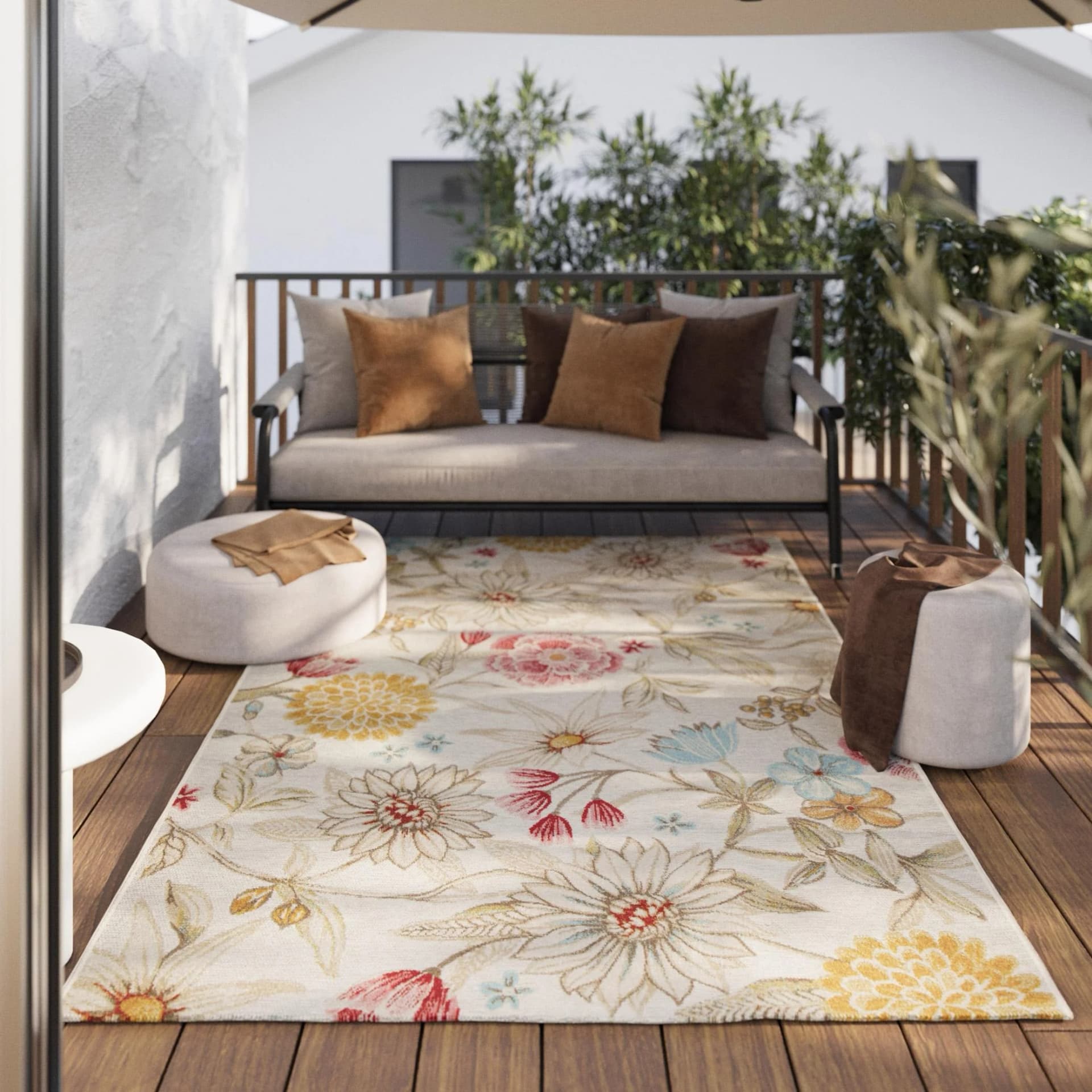 WECON HOME Abloom Outdoorteppich Bunt Polypropylen Hoch-Tief Effekt