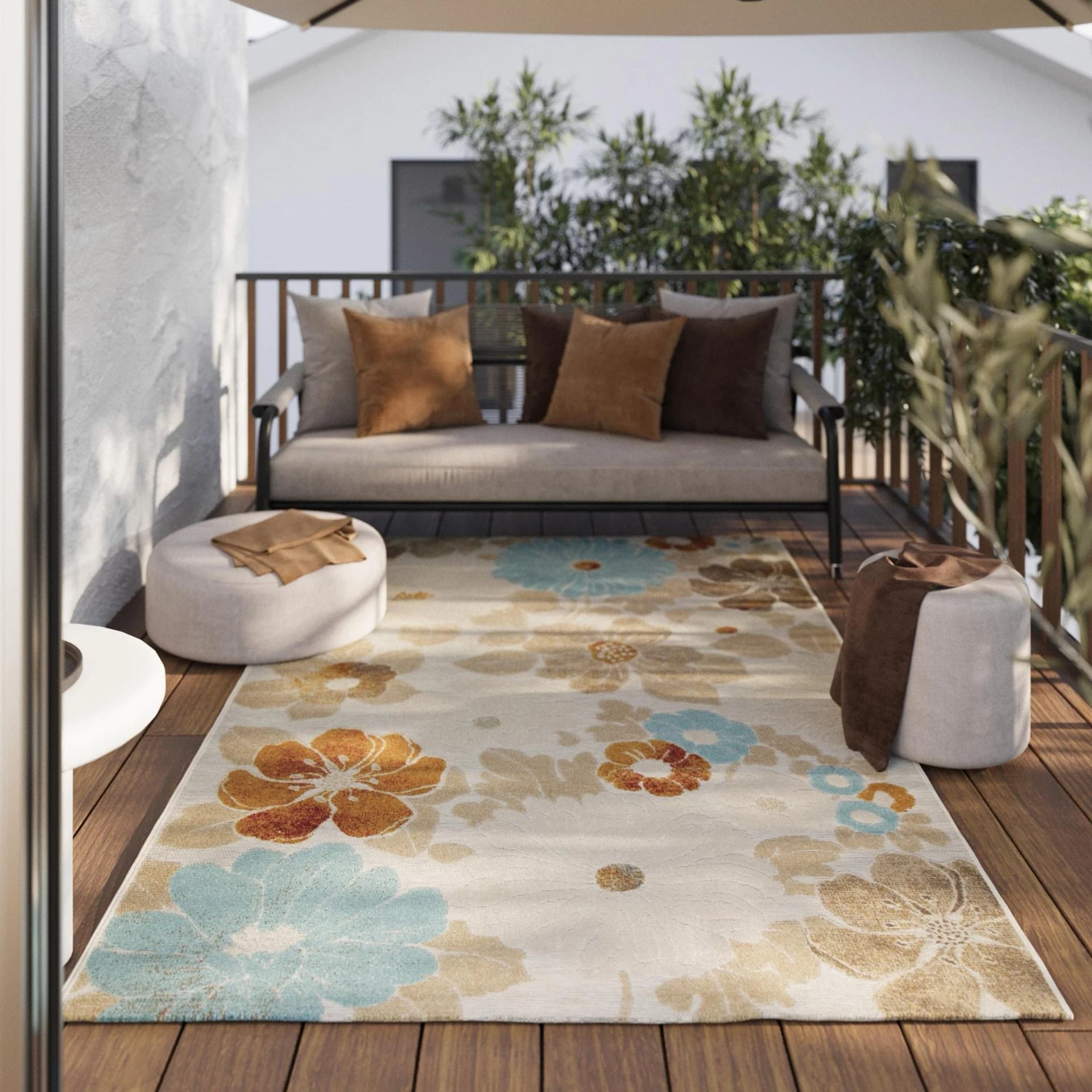 WECON HOME Outdoorteppich Beach Flower Bunt Polypropylen Hoch-Tief Effekt