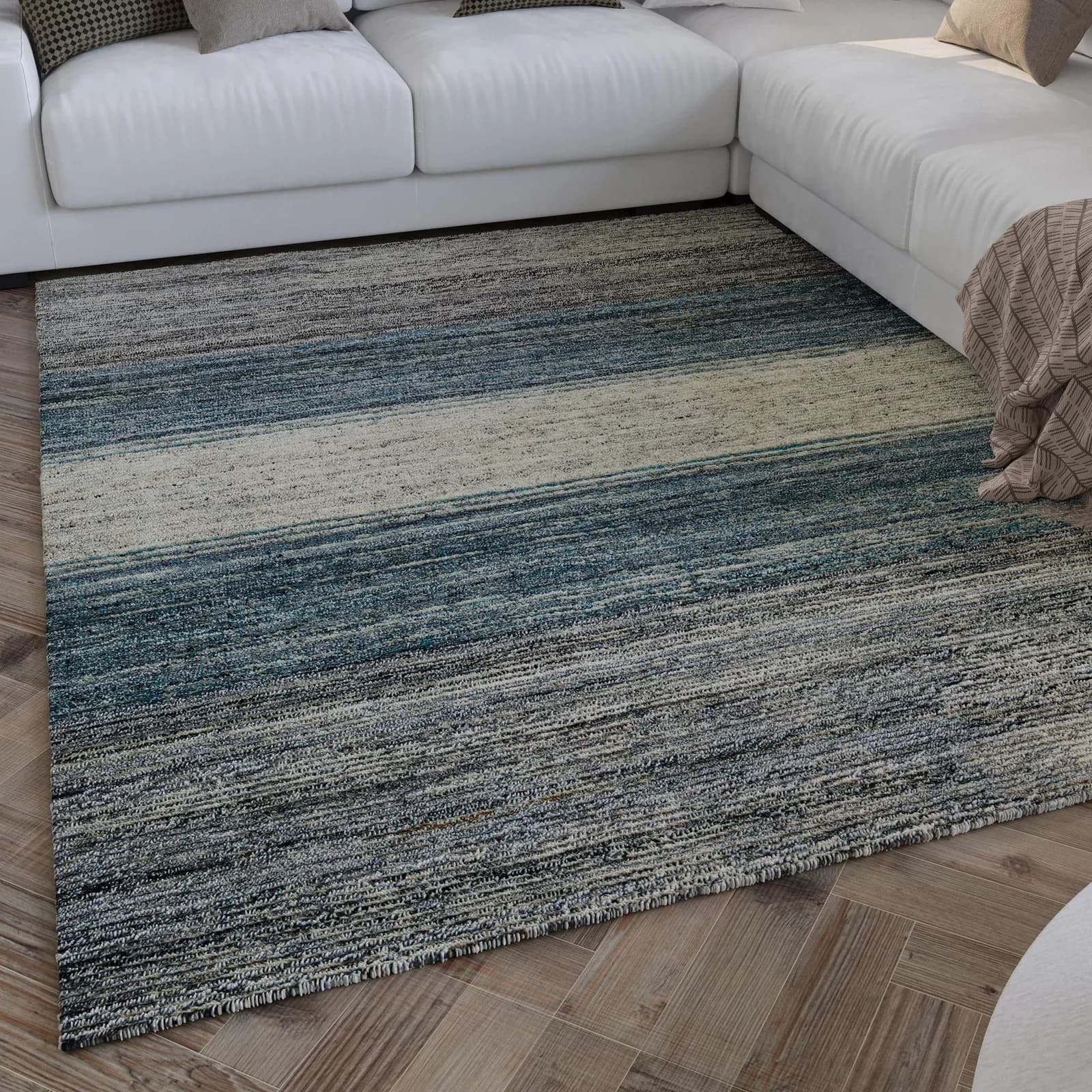 WECON HOME Teppich Hamptons TWENTYFOUR Grau Blau Kurzflor Gestreift