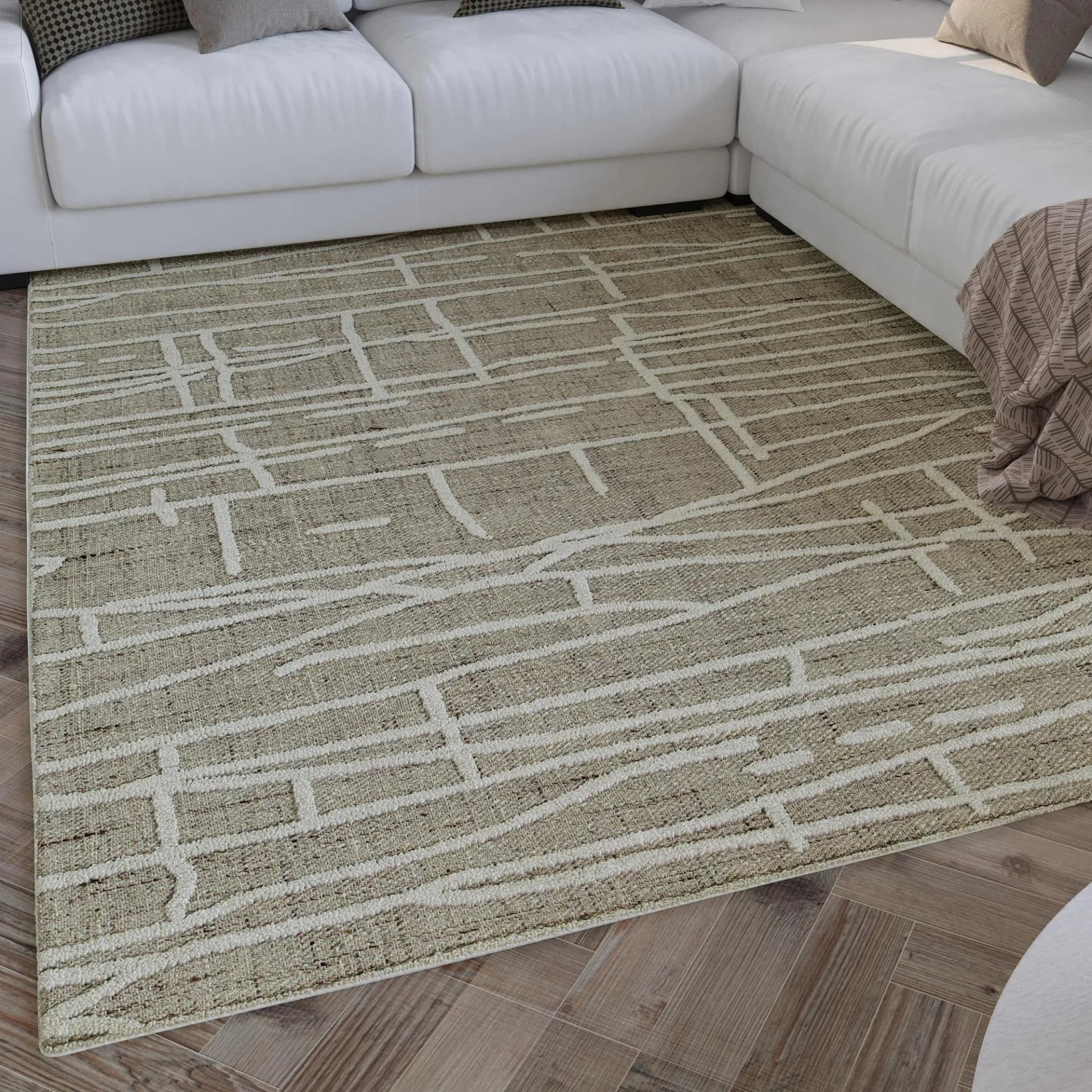 WECON HOME Teppich Hamptons Grau Taupe Kurzflor Geometrisch