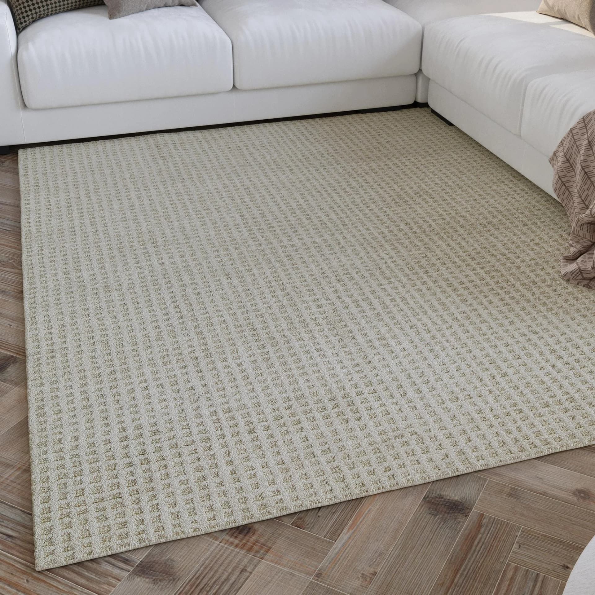 WECON HOME Hamptons THIRTY Teppich Beige Karo Kurzflor