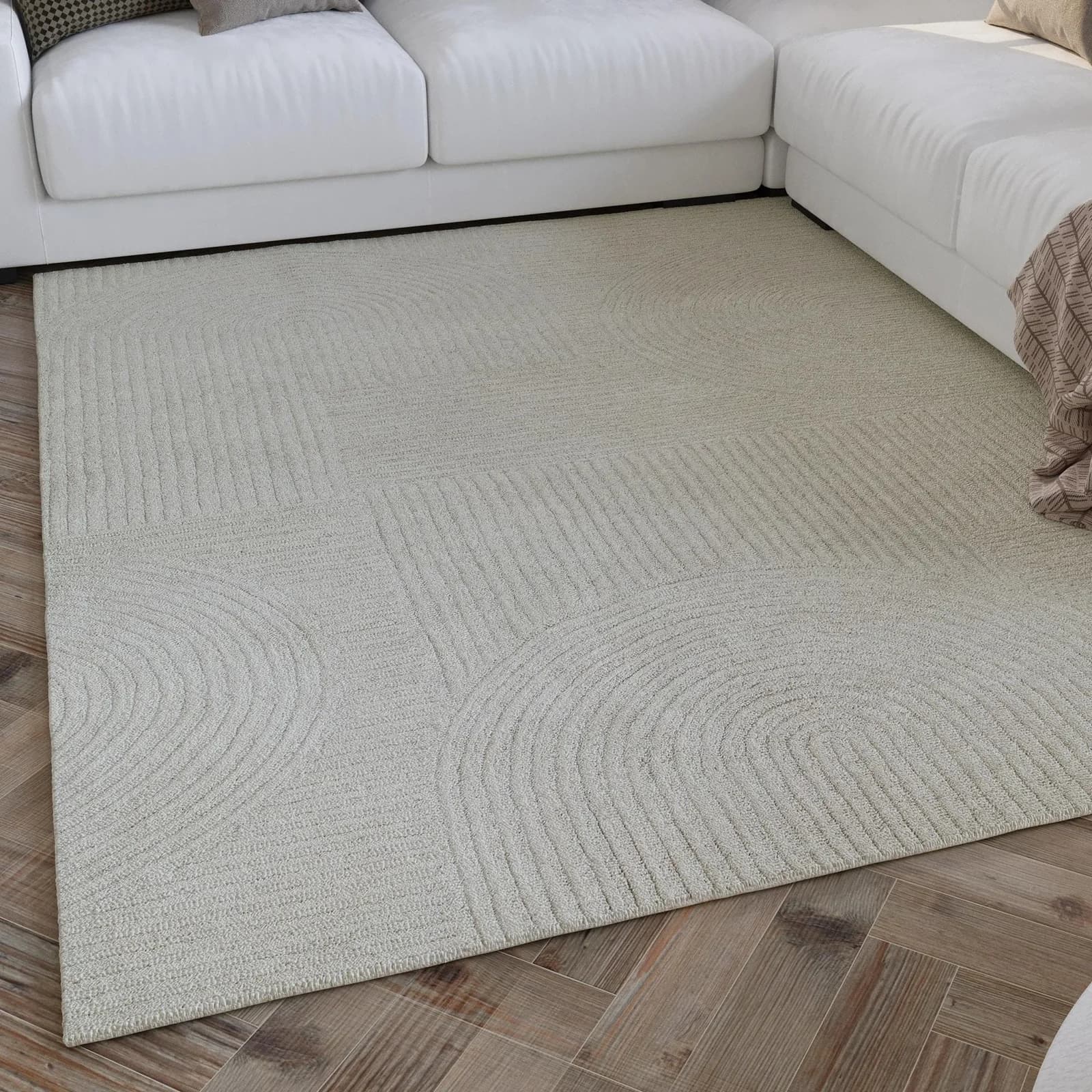 WECON HOME Wollteppich Hamptons THIRTYSIX Beige Creme Weiß Kurzflor