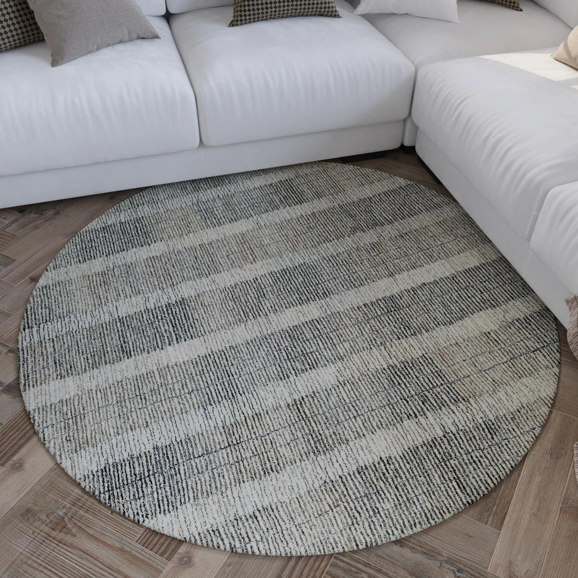 WECON HOME Teppich Hamptons FORTY Beige Grau Rund Kurzflor