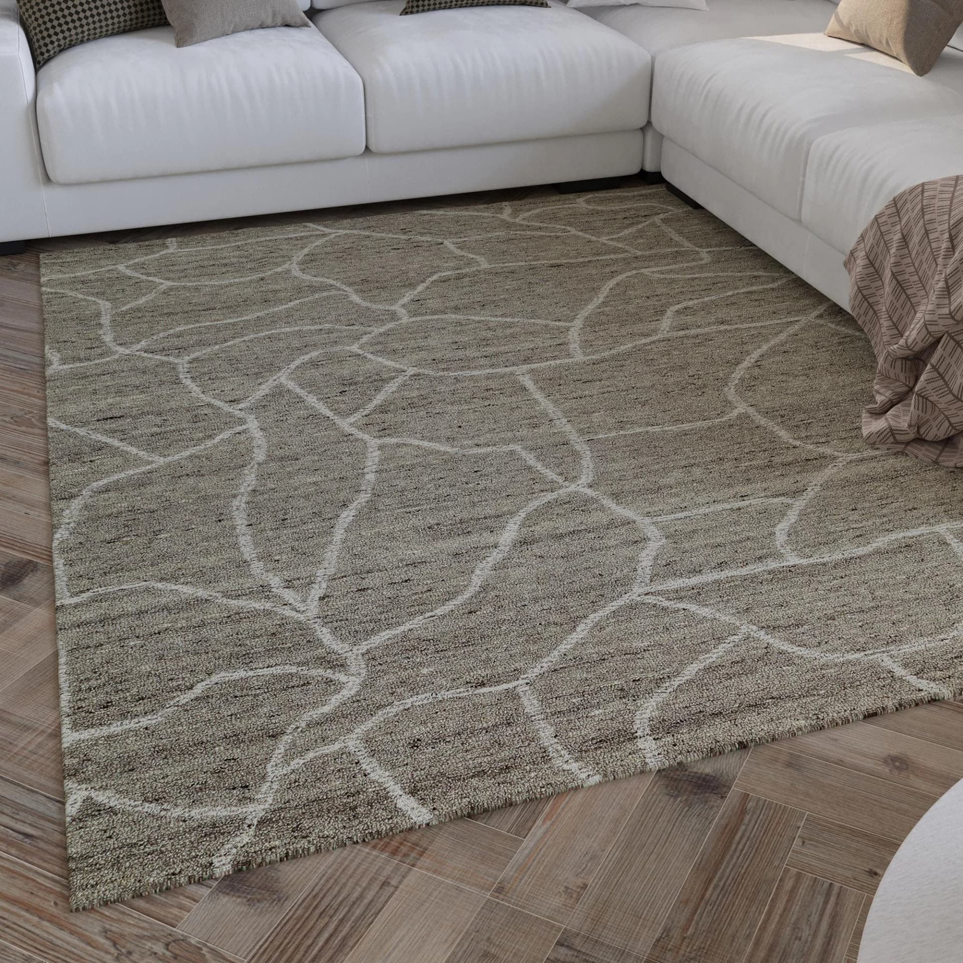 WECON HOME Wollteppich Hamptons FORTYONE Grau Taupe Schurwolle Kurzflor
