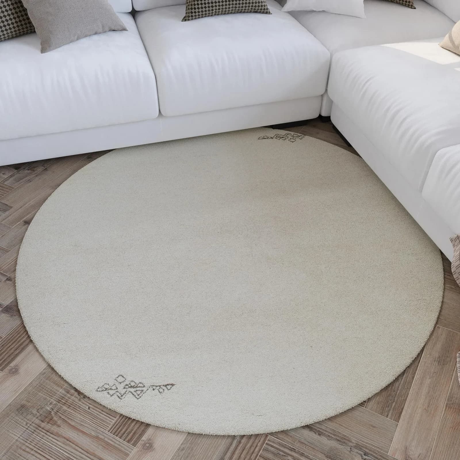 WECON HOME Wollteppich Hamptons FORTYFOUR Rund Beige Schurwolle
