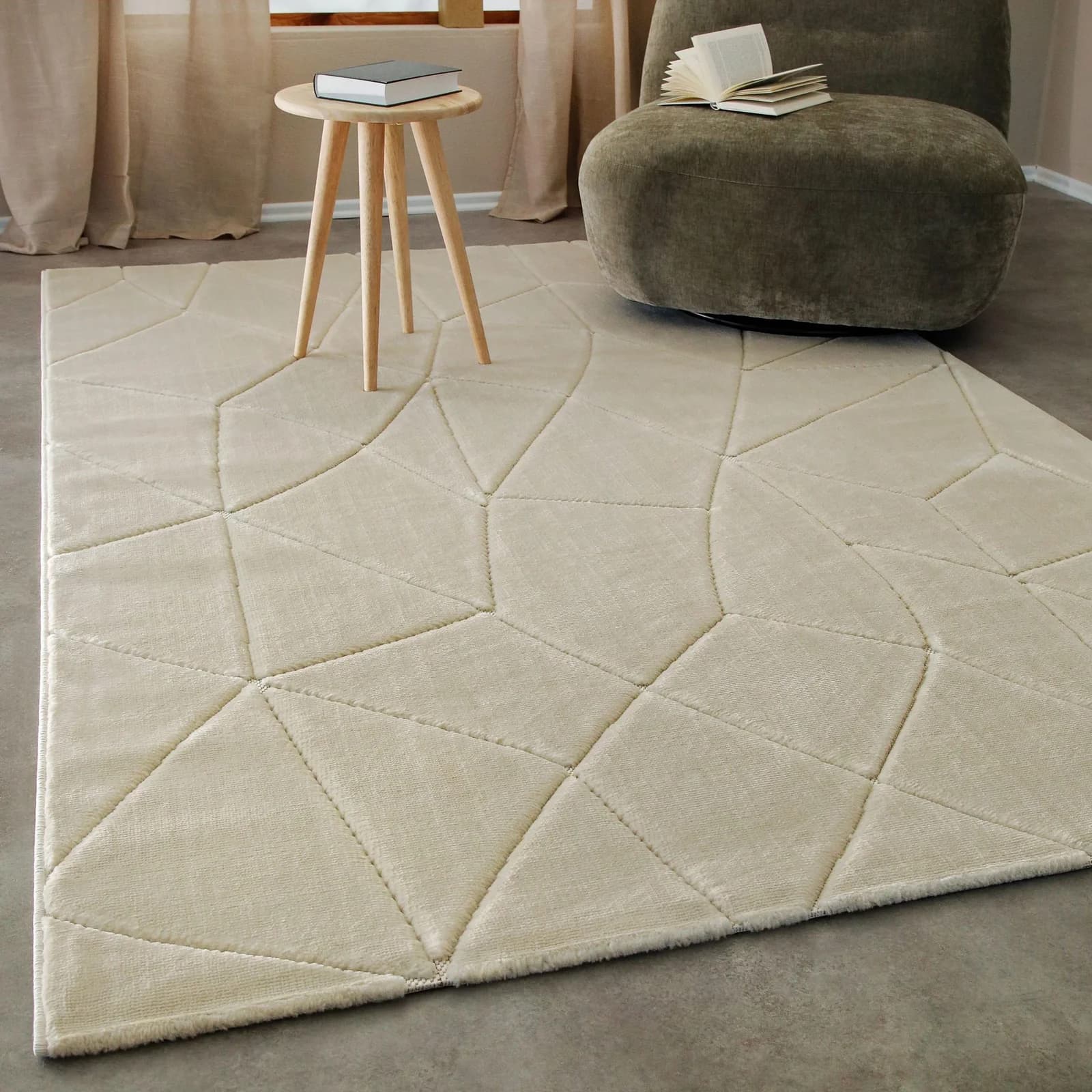 Wecon Home Teppich Unplugged Sand Beige Kurzflor Hoch Tief Struktur