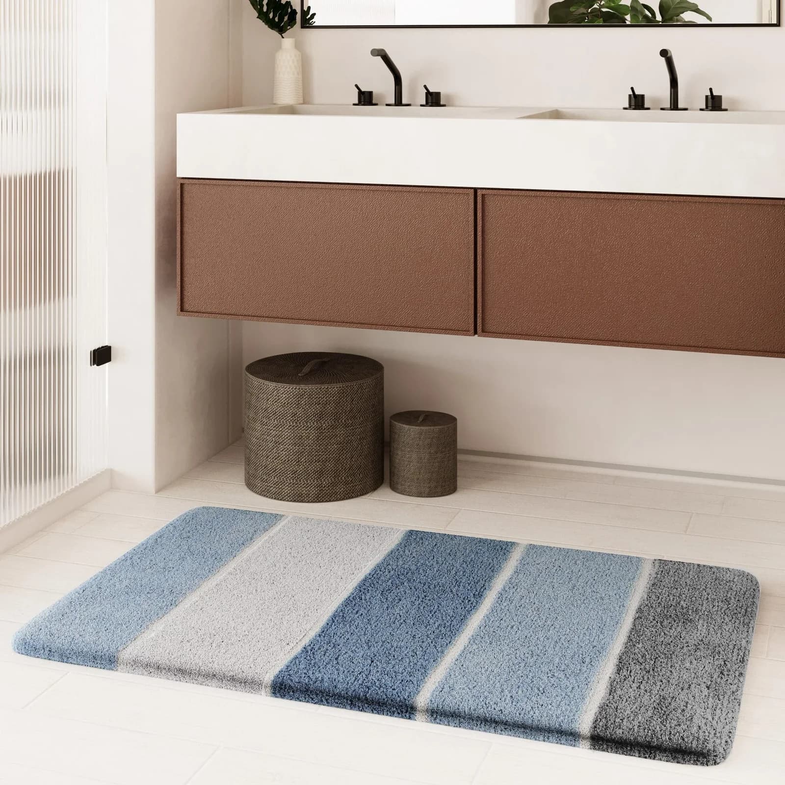 Badematte Rio Marina Rauchblau Streifen Polyester