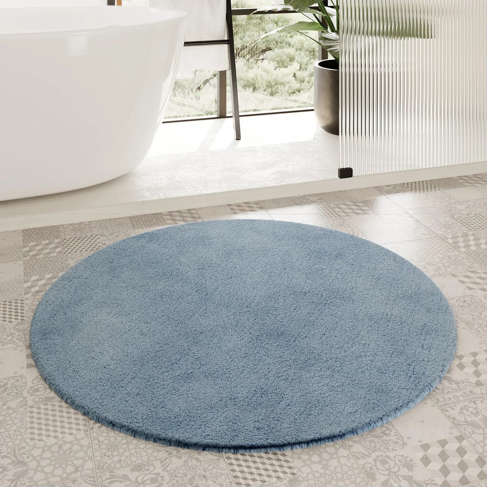 HOMIE LIVING Badematte Porto Azzurro Rund Rauchblau Polyester