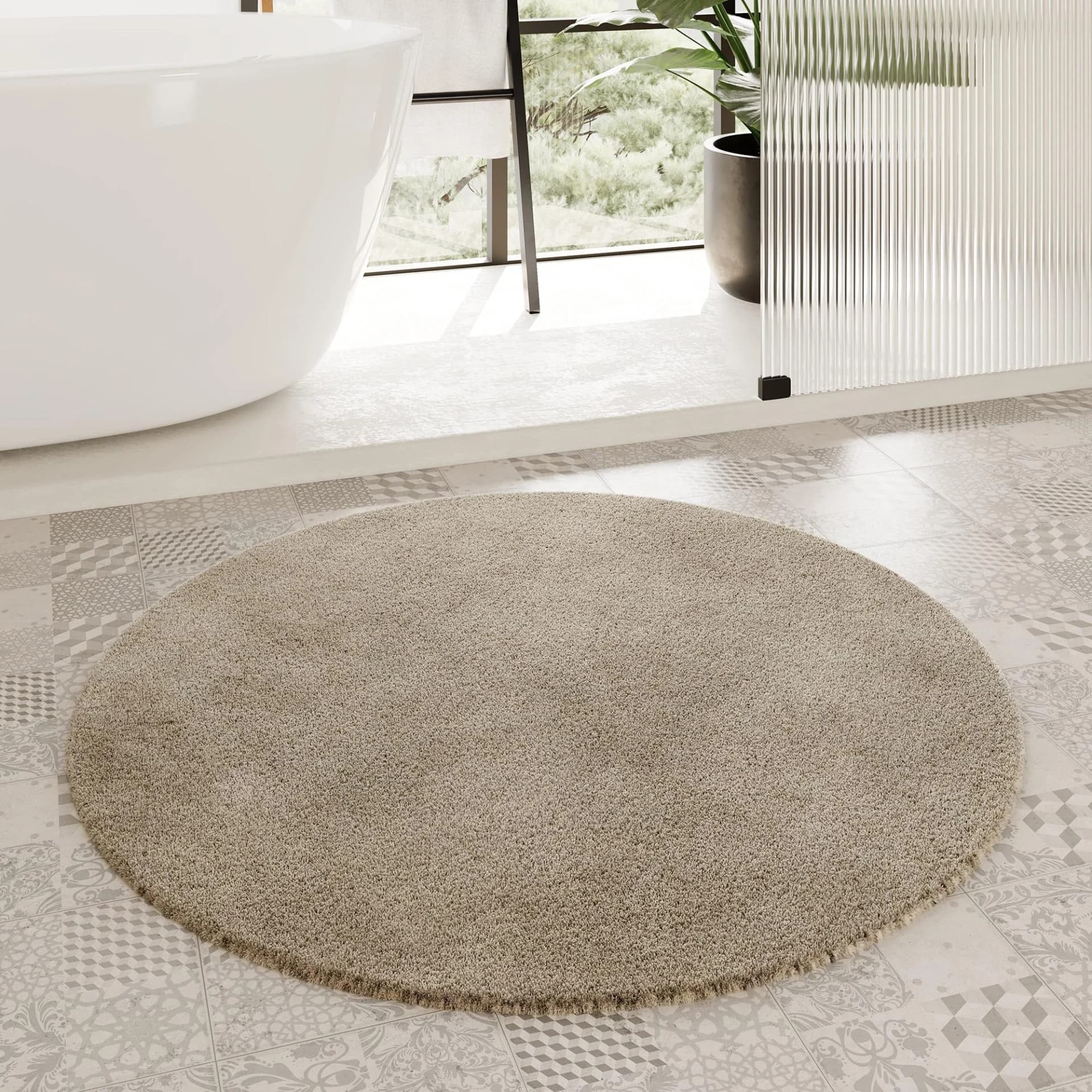 HOMIE LIVING Badematte Porto Azzurro Beige Rund