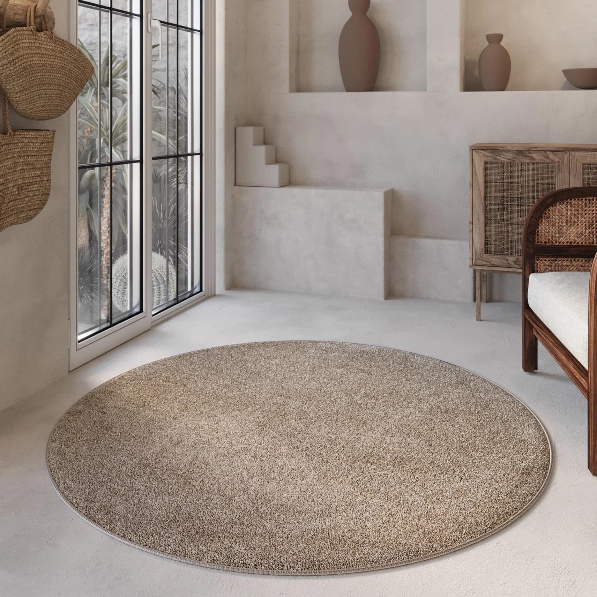 WECON HOME BASICS Hochflor-Teppich Nova Beige 200x200cm Polyester