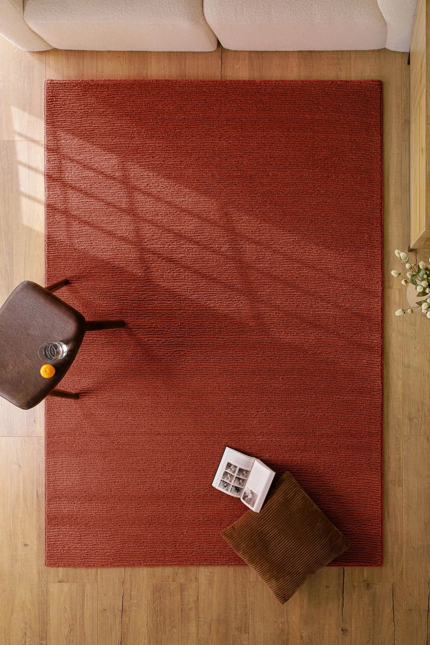 Teppich WECON HOME Castello ONE Kamin Rot Hoch-Tief-Rauten-Muster