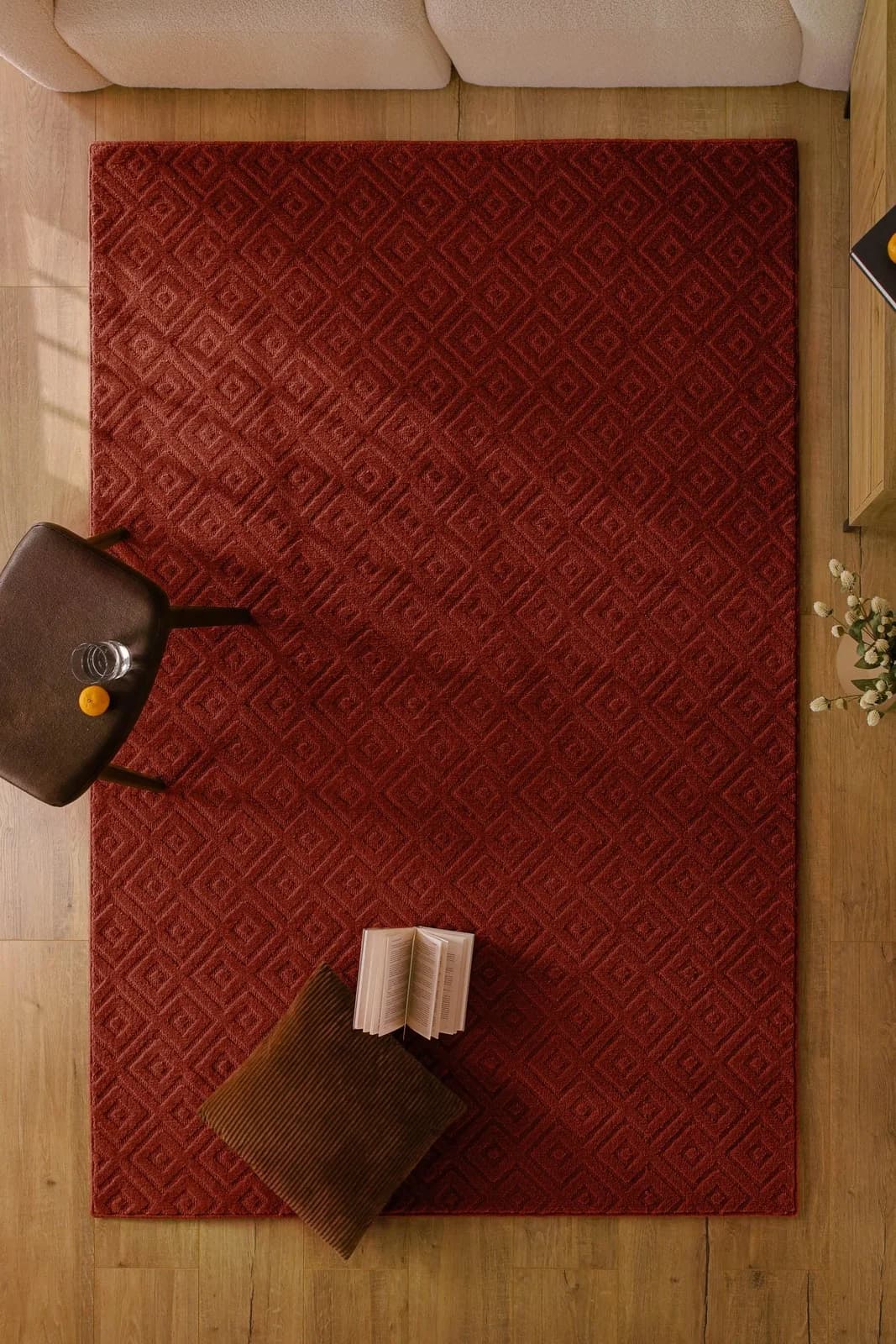 Wecon Home Teppich Castello Two Purpur-Rot Rautenmuster