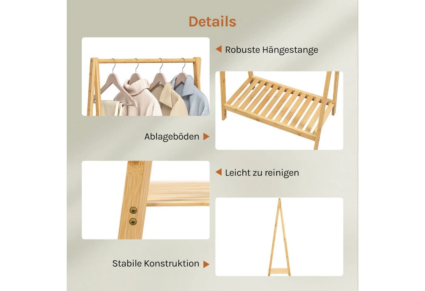 EUGAD Bambus Kleiderständer mit Ablagefläche und Kleiderstange - Bild 4