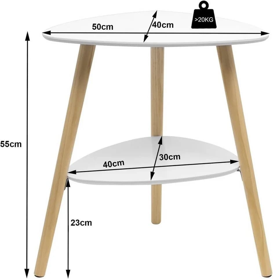 EUGAD Beistelltisch Weiß/Grau mit 2 Ablagen und Holzbeinen - Bild 3