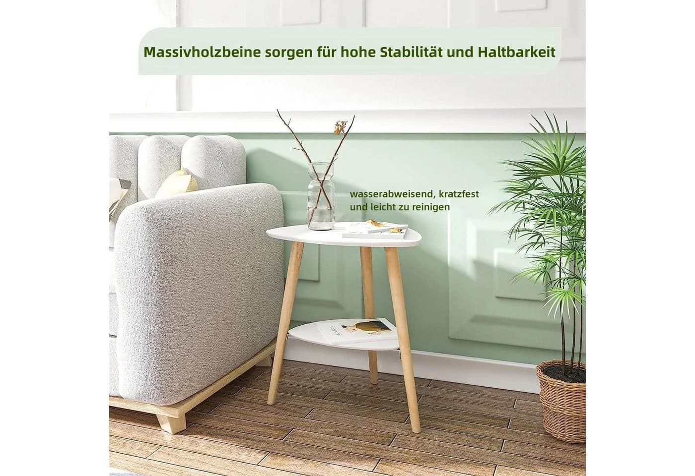 EUGAD Beistelltisch Weiß/Grau mit 2 Ablagen und Holzbeinen - Bild 5