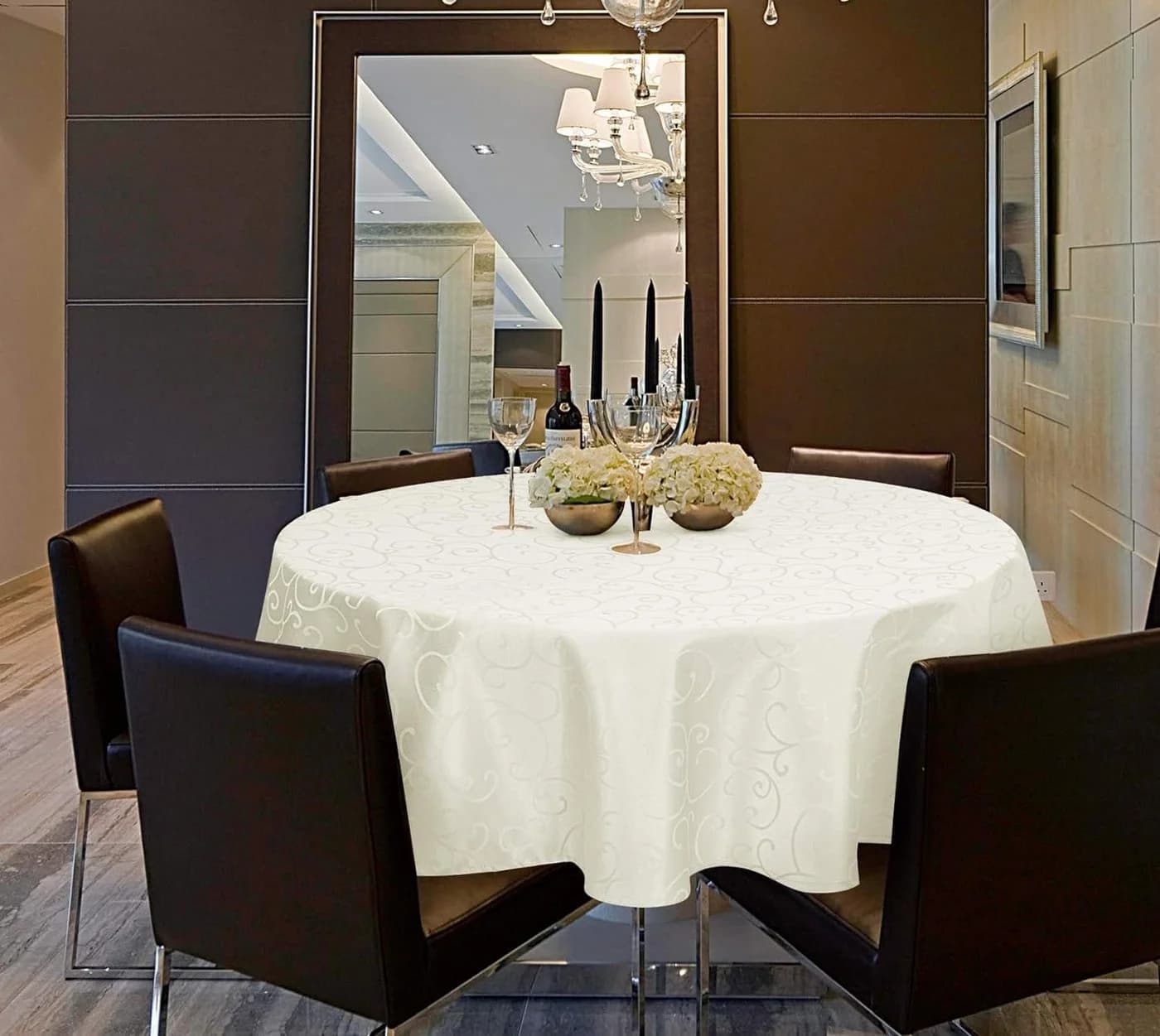 EUGAD Tischdecke Damast Ornamente Creme Bügelfrei Abwaschbar - Bild 5