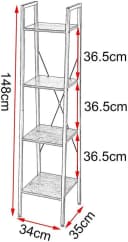 EUGAD Bücherregal 4 Ebenen Metall MDF Schwarz-Eiche hell Bild 3