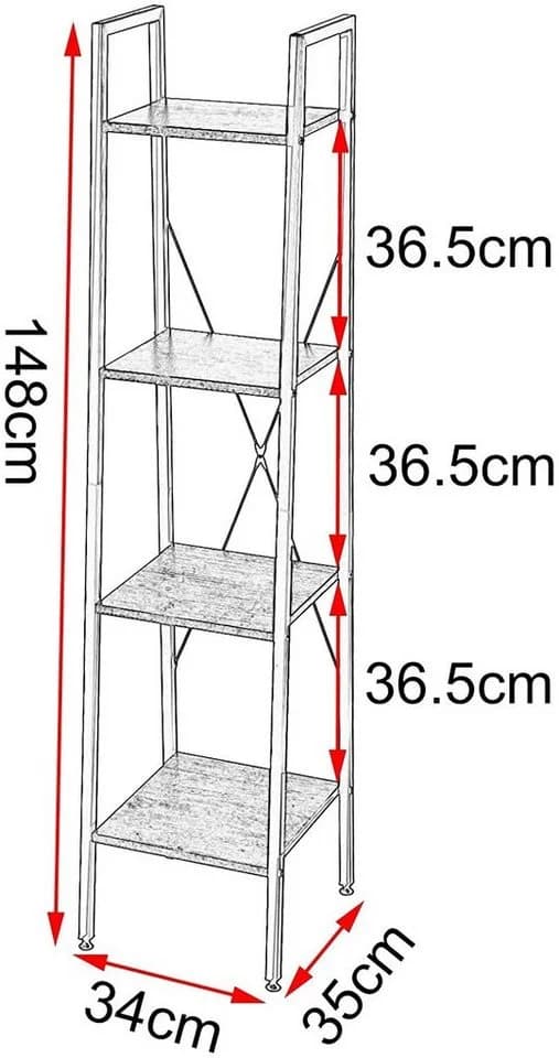 EUGAD Bücherregal 4 Ebenen Metall MDF Schwarz-Eiche hell - Bild 3