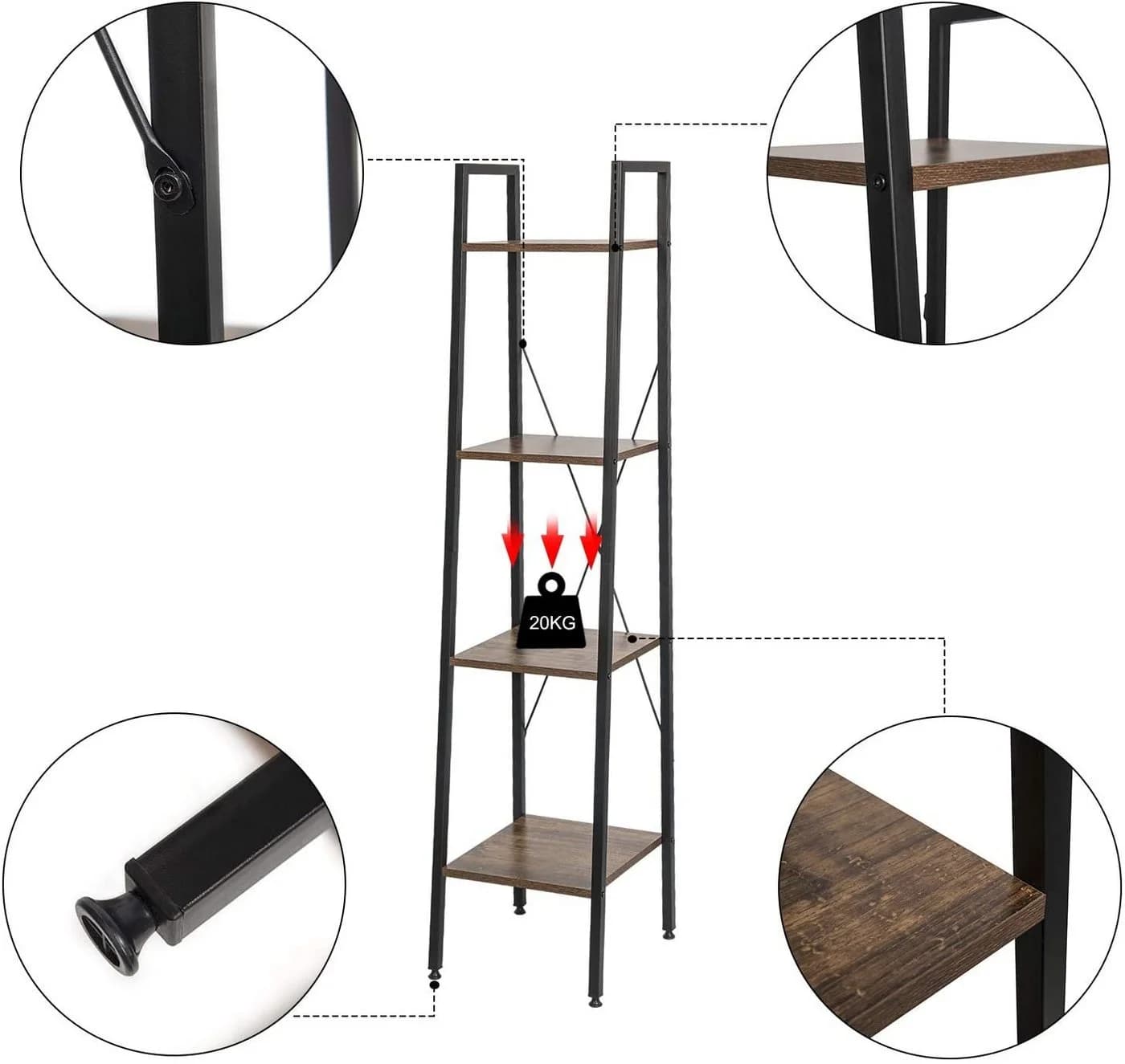 EUGAD Bücherregal 4 Ebenen Metall MDF Schwarz-Eiche hell - Bild 4